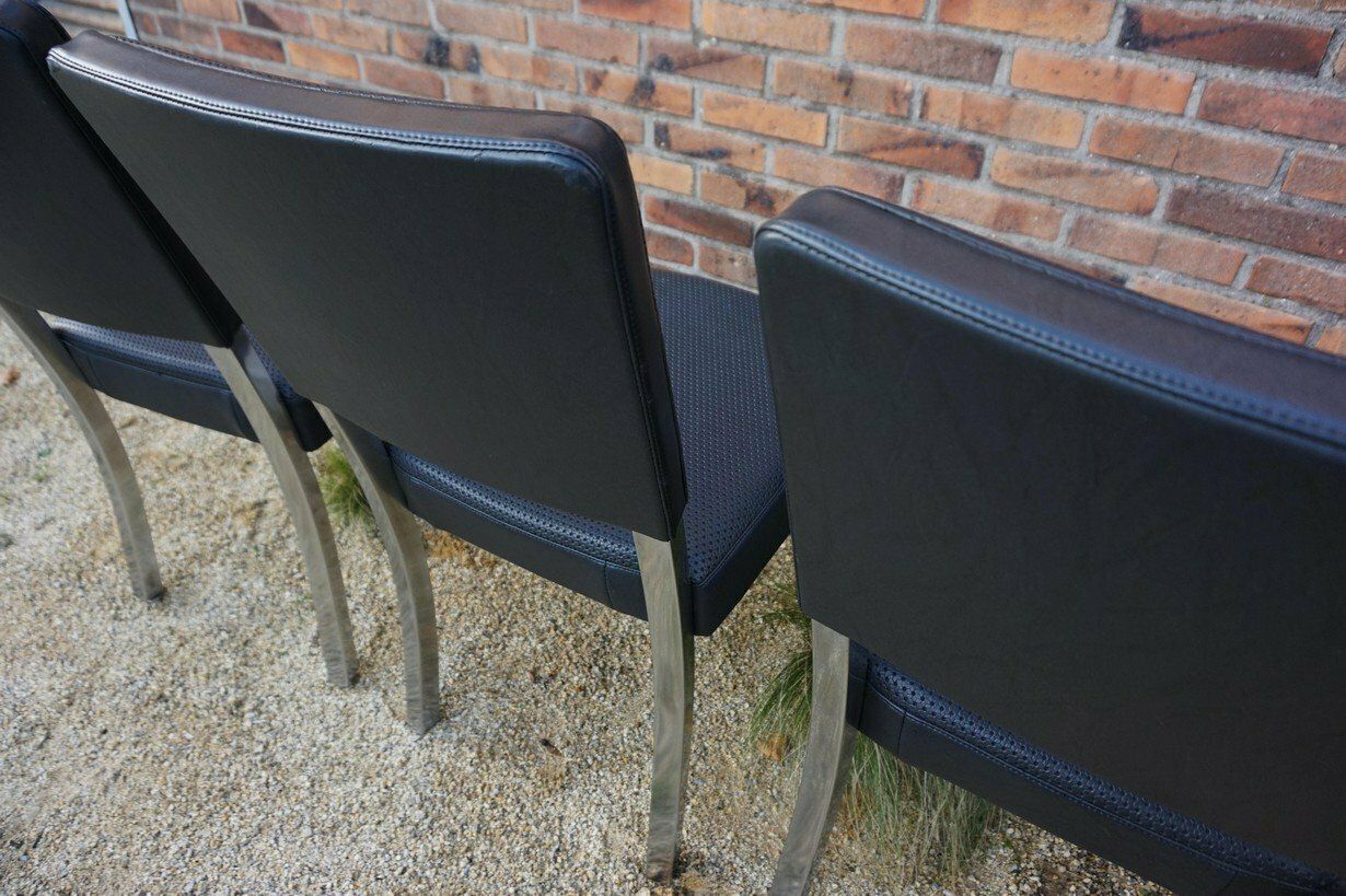 Art Deco Machine Age Industrial Chrome & Leatherette Dining Chairs, 1950s, Set Of 4 photo vinterior