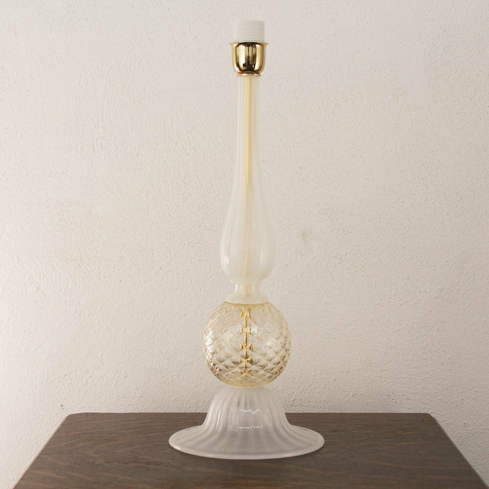 Silk White Murano Glass Table Lamp With Gold Leaf Decorations, Italy, 1980s photo furniture