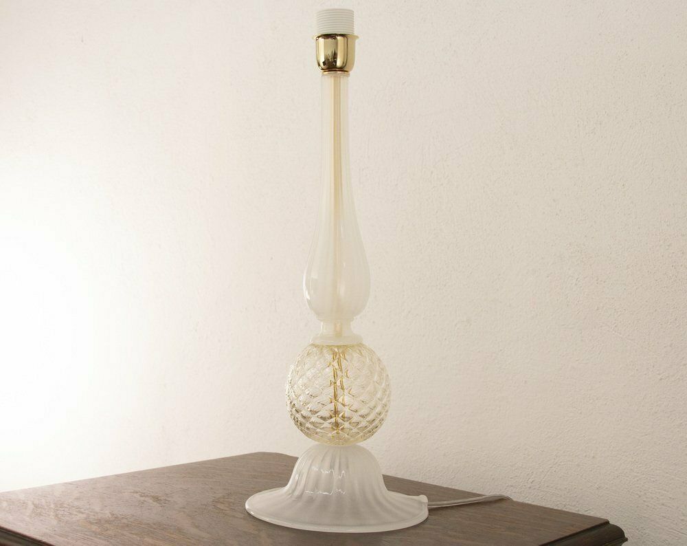 Silk White Murano Glass Table Lamp With Gold Leaf Decorations, Italy, 1980s photo Lighting
