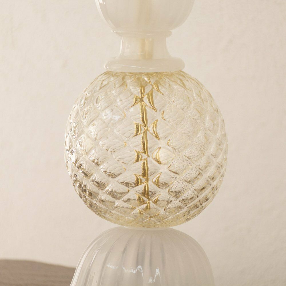 Silk White Murano Glass Table Lamp With Gold Leaf Decorations, Italy, 1980s photo 171.0