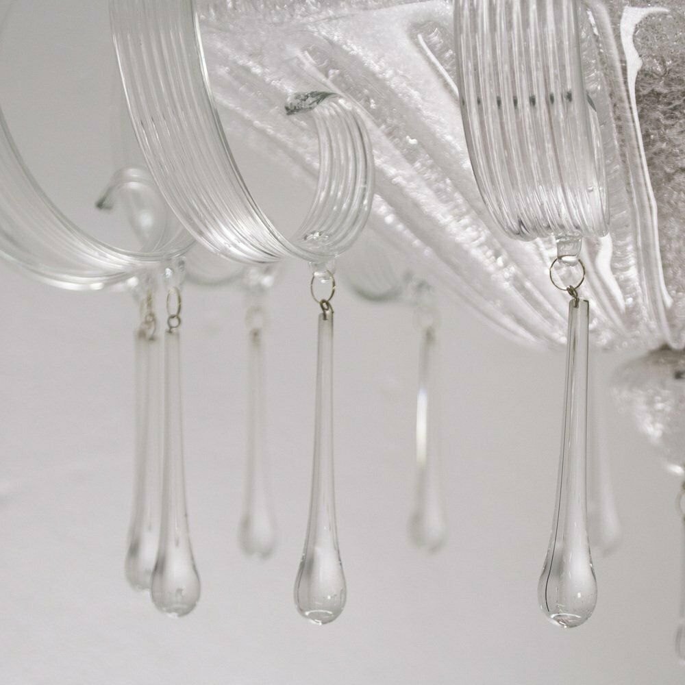 Crystal Colored Murano Glass Ceiling Light With Handmade Leaves And Drops, Italy, 1990s photo vinterior