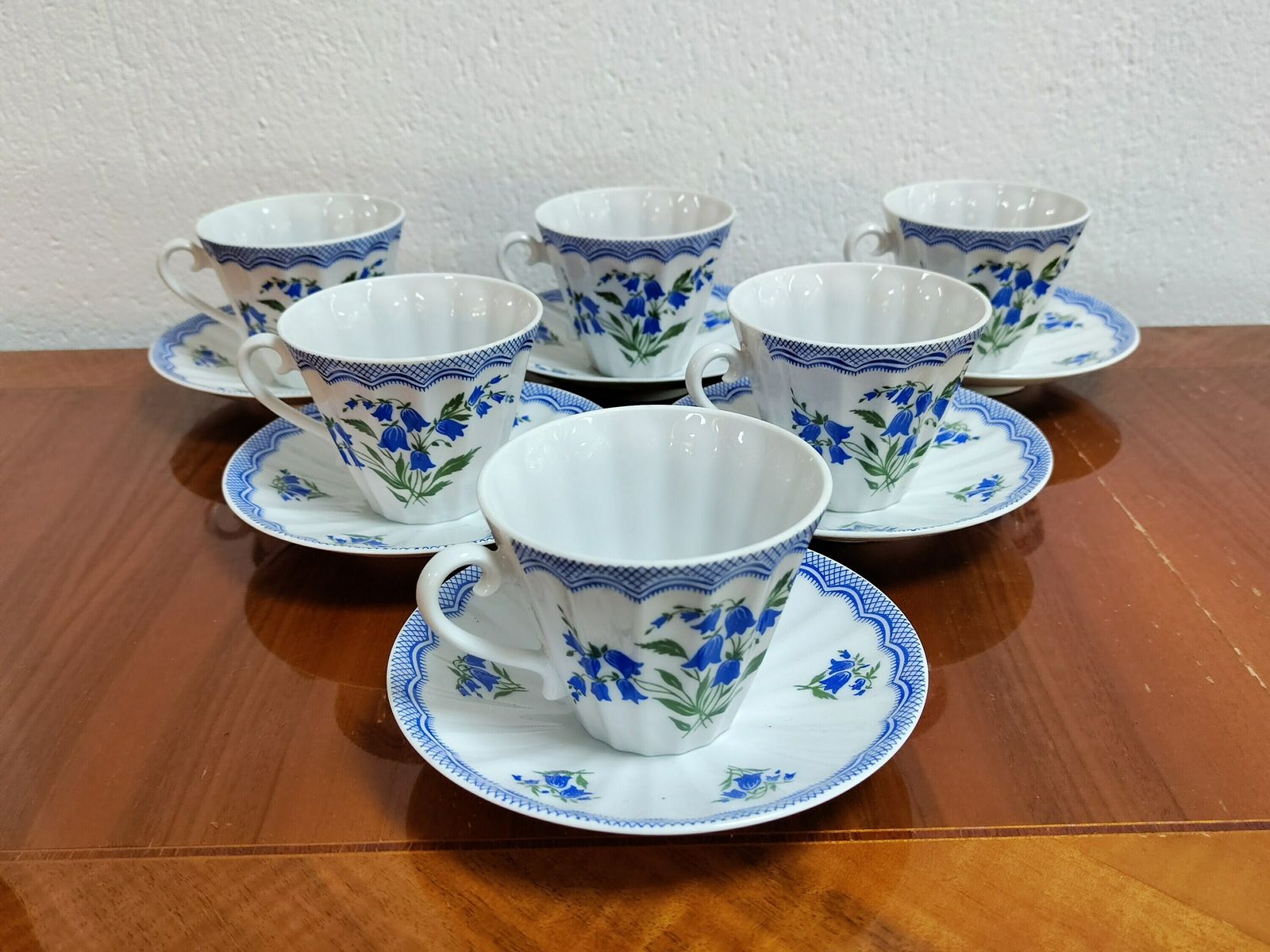 Set Of 6 Tea Cups With Saucers By Russian Imperial Porcelain Lomonosov // Lomonosov Porcelain With Bluebells // Made In Ussr In 1960s photo 360.0