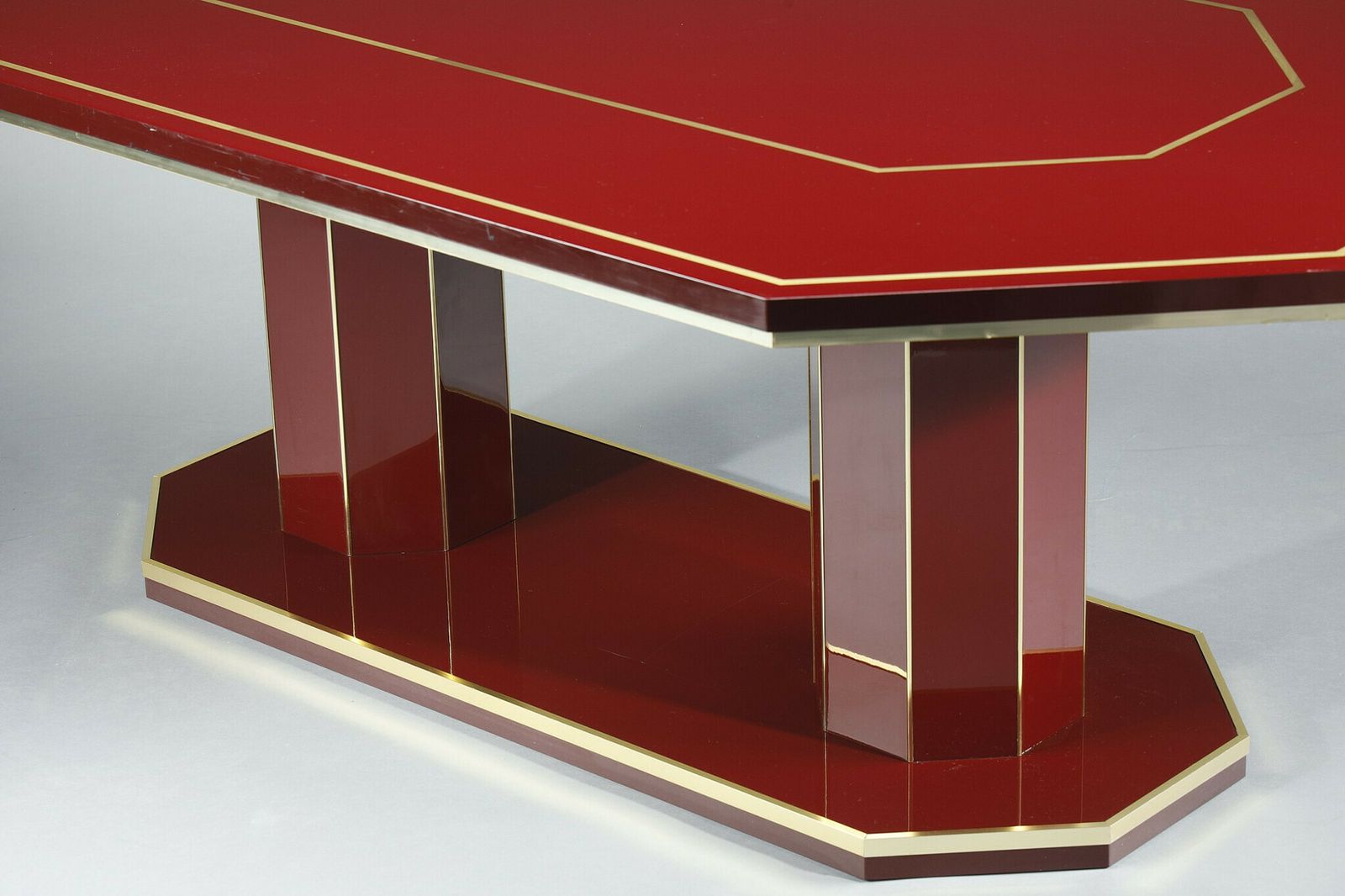 photo for sale Dining Table In Lacquered Wood And Gilded Brass Designed By Paco Rabanne