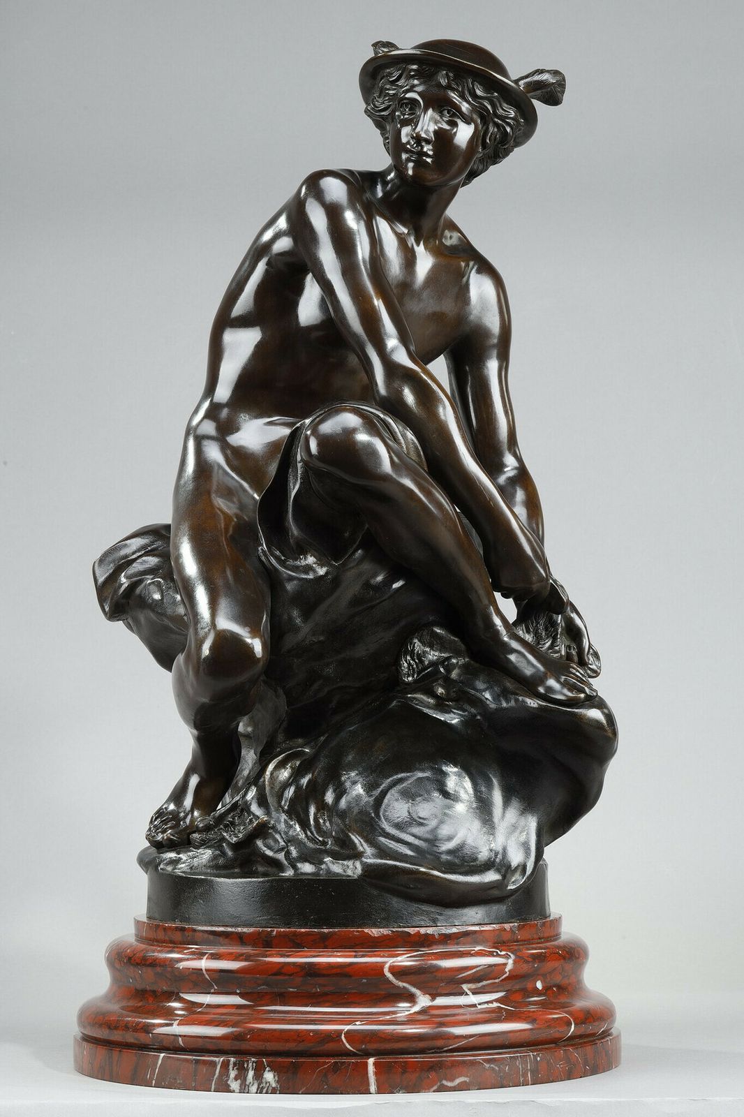 Large Bronze After Pigalle, "Mercure Attachant Ses Talonnières", 19th Century