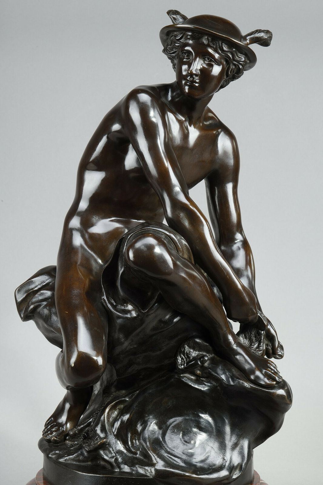 Large Bronze After Pigalle, "Mercure Attachant Ses Talonnières", 19th Century photo vintage
