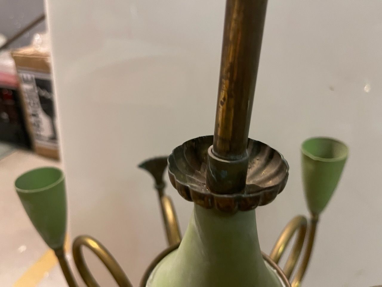 Italian Stilnovo Bronze Chandelier 1950’s photo for sale