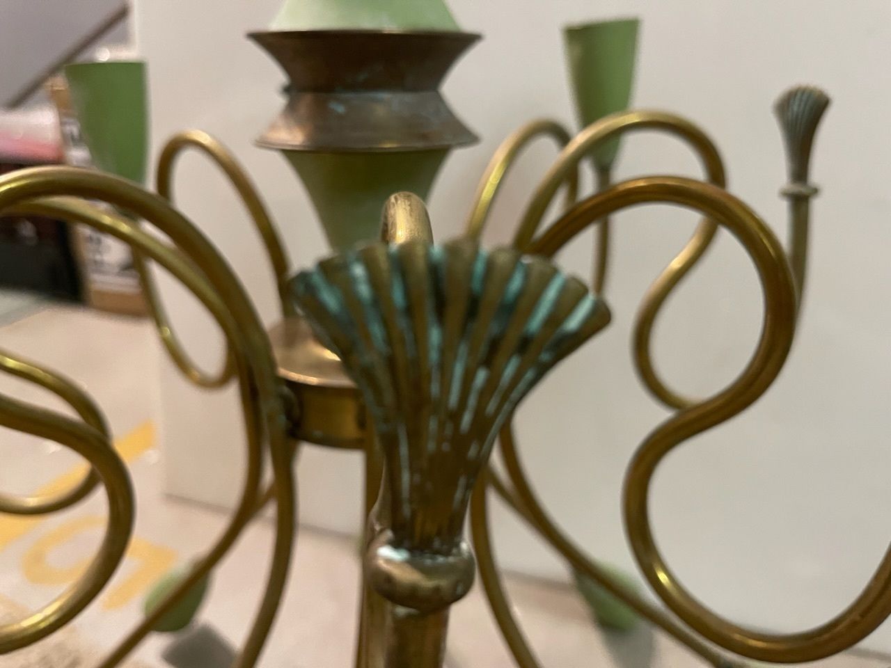 Italian Stilnovo Bronze Chandelier 1950’s photo Lighting