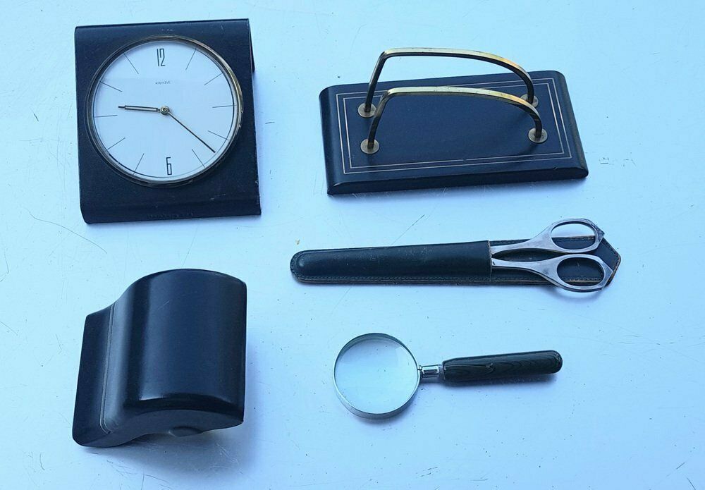 Leather Desk Set With Table Clock From Kienzle International, 6 . Set photo for sale
