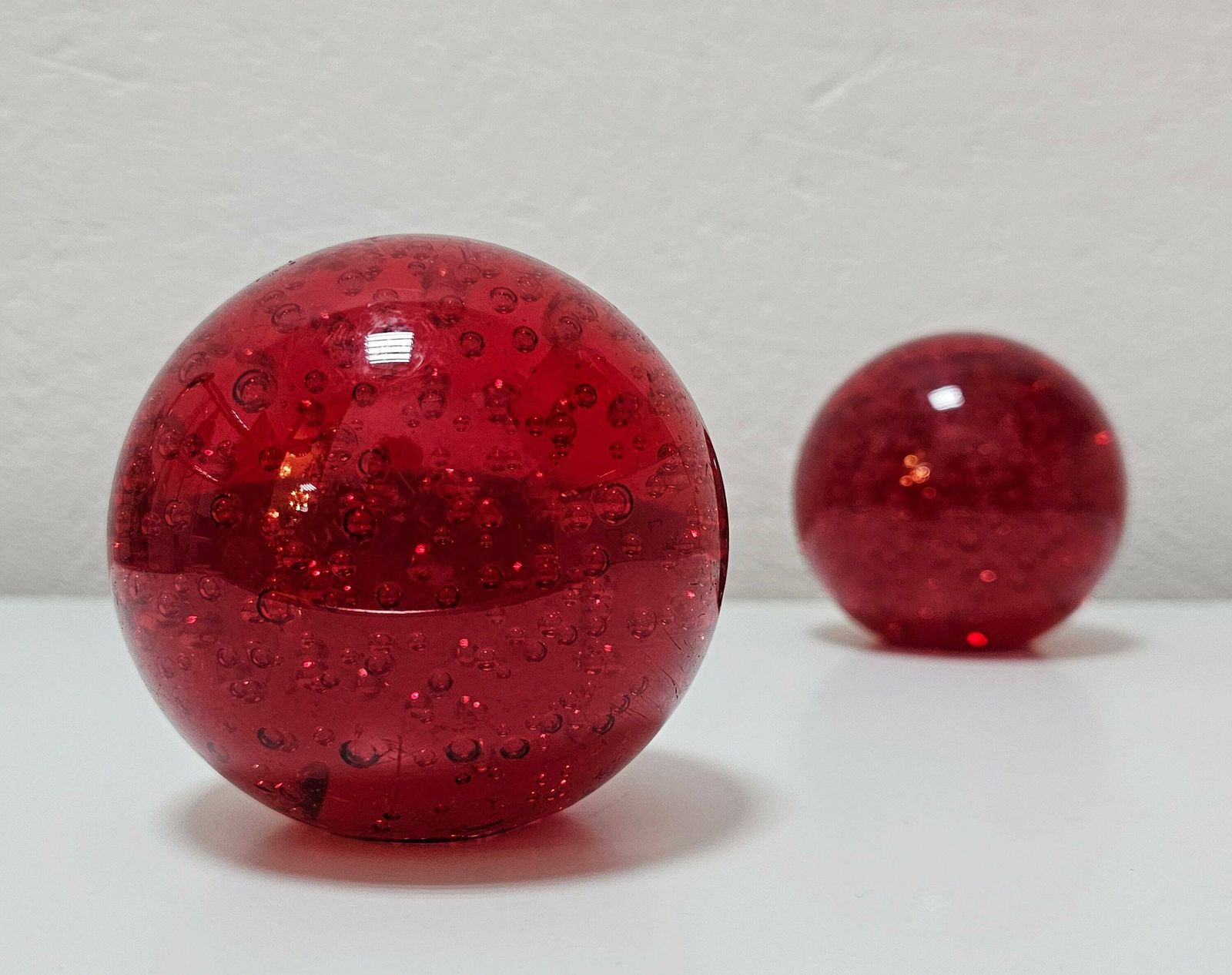 Pair Of Mid Century Modern Murano Glass Paperweights In Red Glass By Barovier And Toso (Attr.) // Made In Italy In 1960s photo for sale