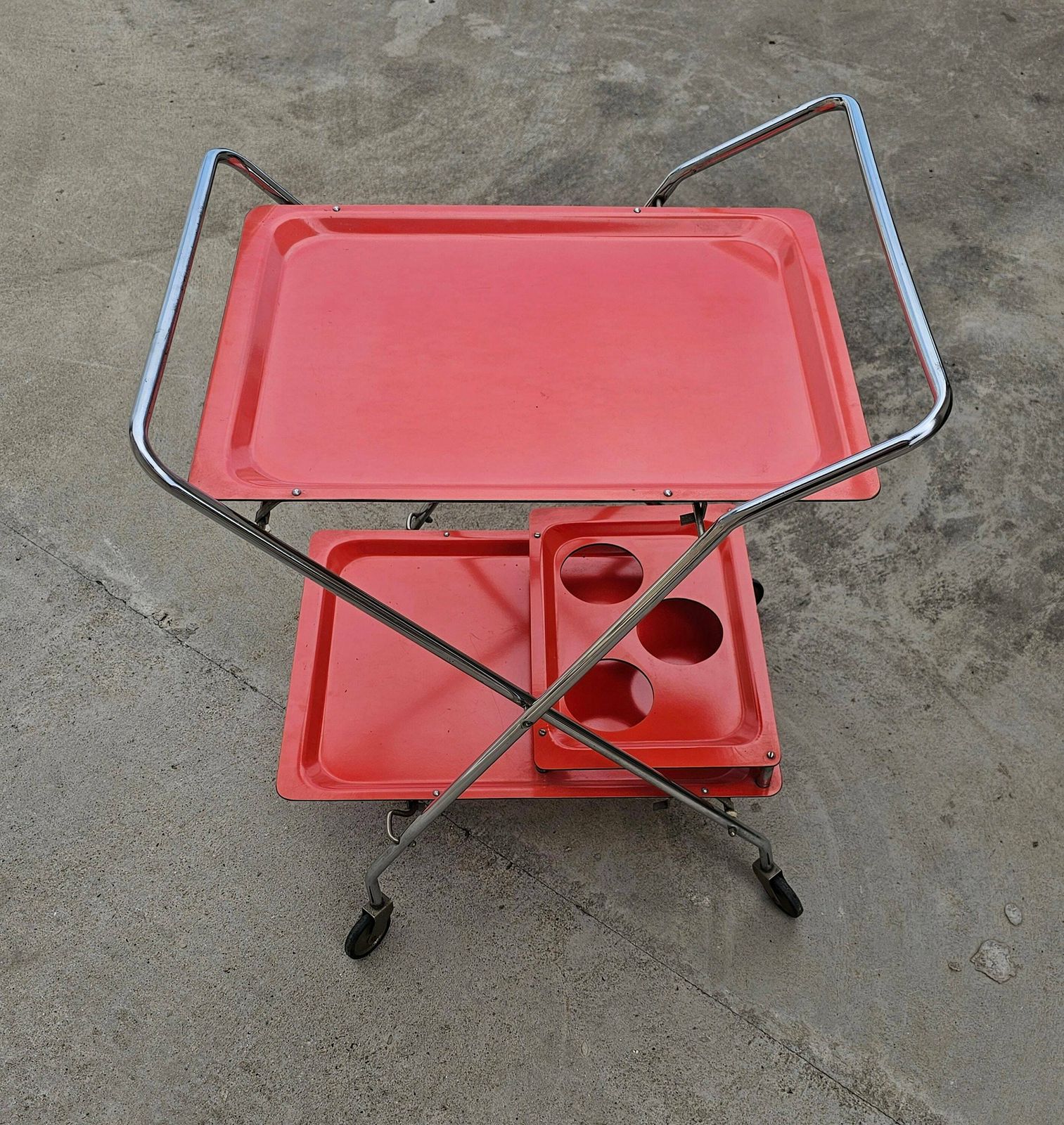 Space Age Collapsible Serving Trolley // Orange Vintage Bar On Wheels // Rolling Mini Bar // Made In West Germany In 1970s photo vinterior