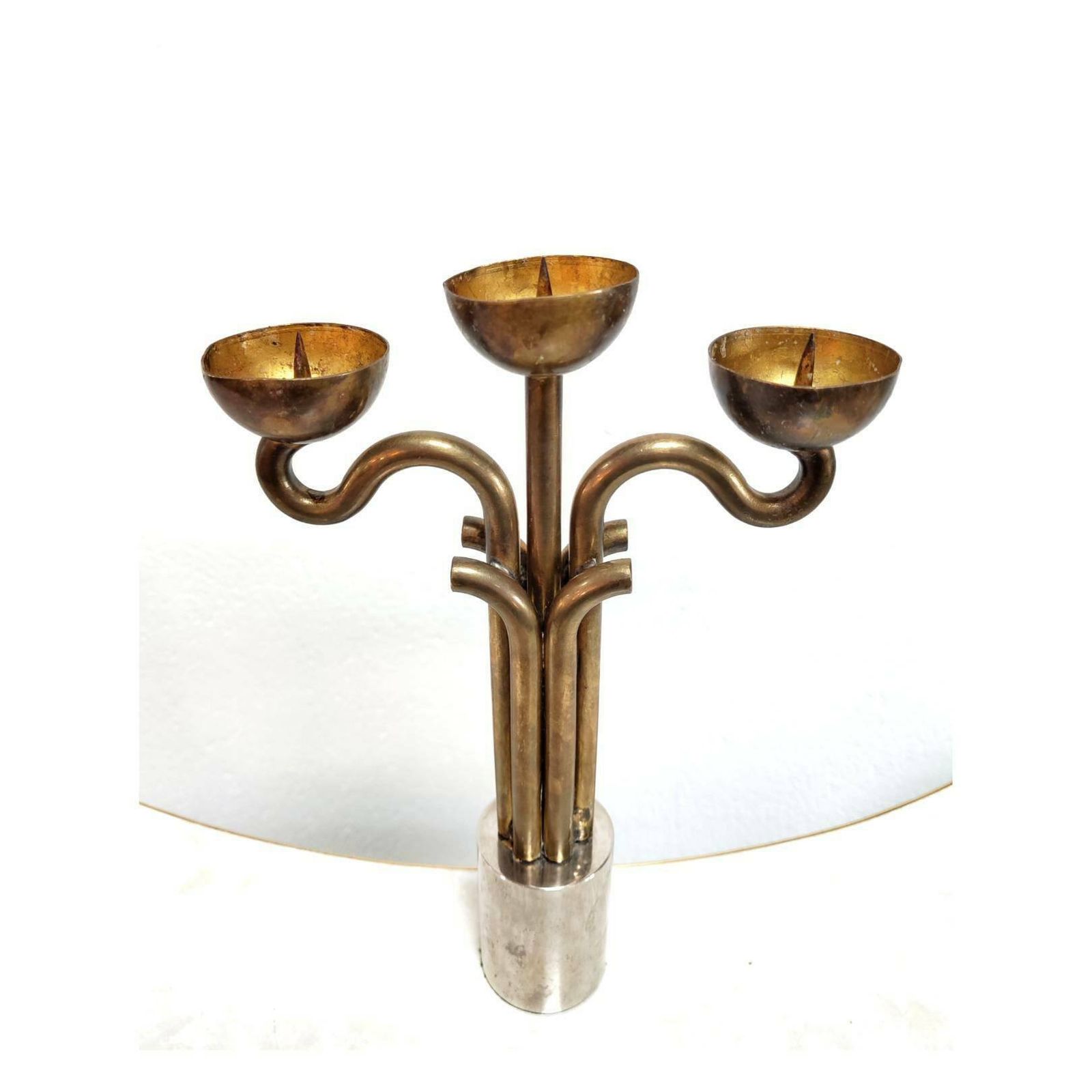 Rare Brutalist Three Arm Candlestick Holder Done In Bronze // Made In Italy In 1970s photo Home Decor