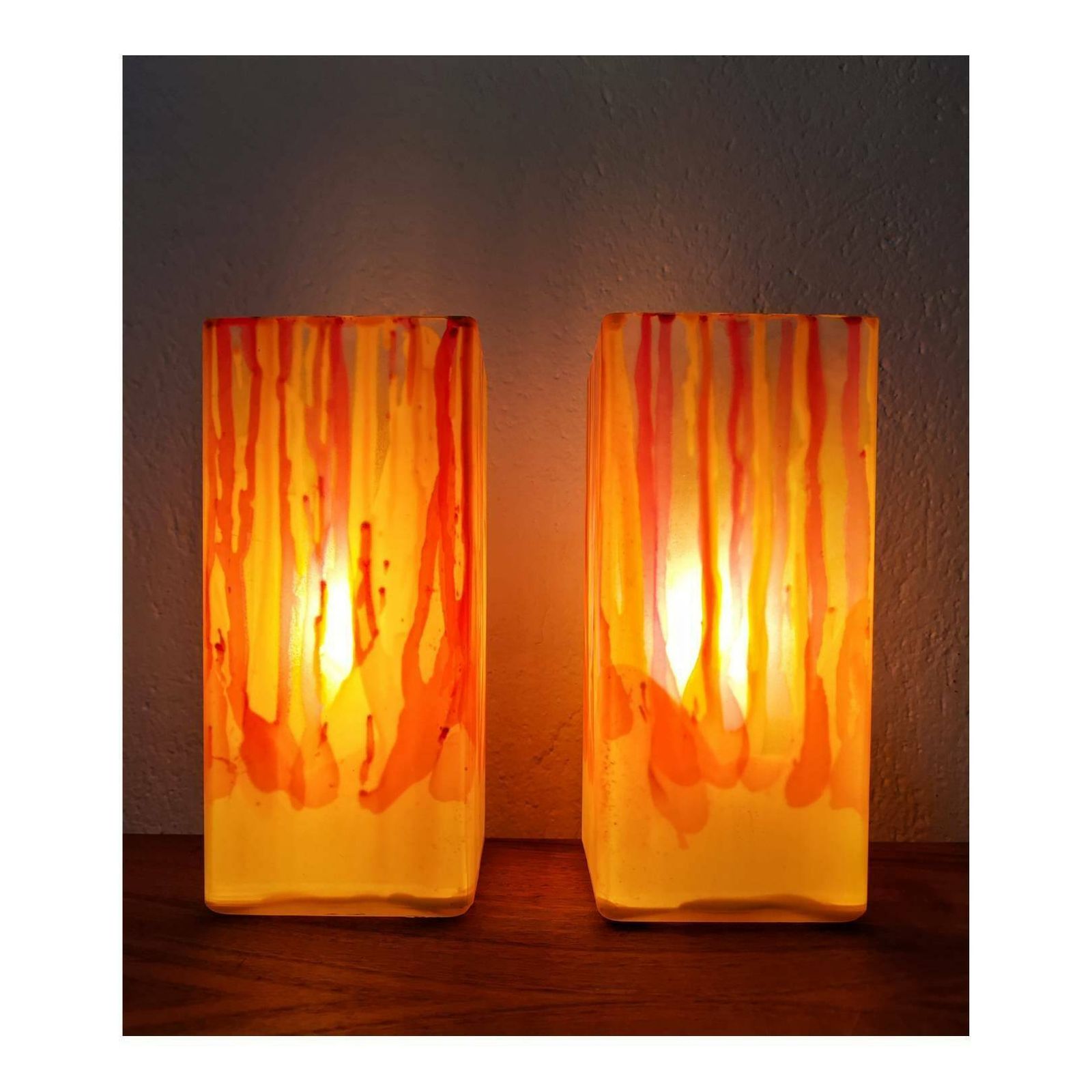 Pair Of Vintage Table Lamps In Colours Of Sunset // Painted Glass Table Lamps // Vibrant Accent Lamps // Made In Italy In 1990s photo buy