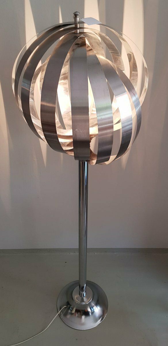French Chrome Moon Floor Lamp By Henri Mathieu, 1970s photo for sale