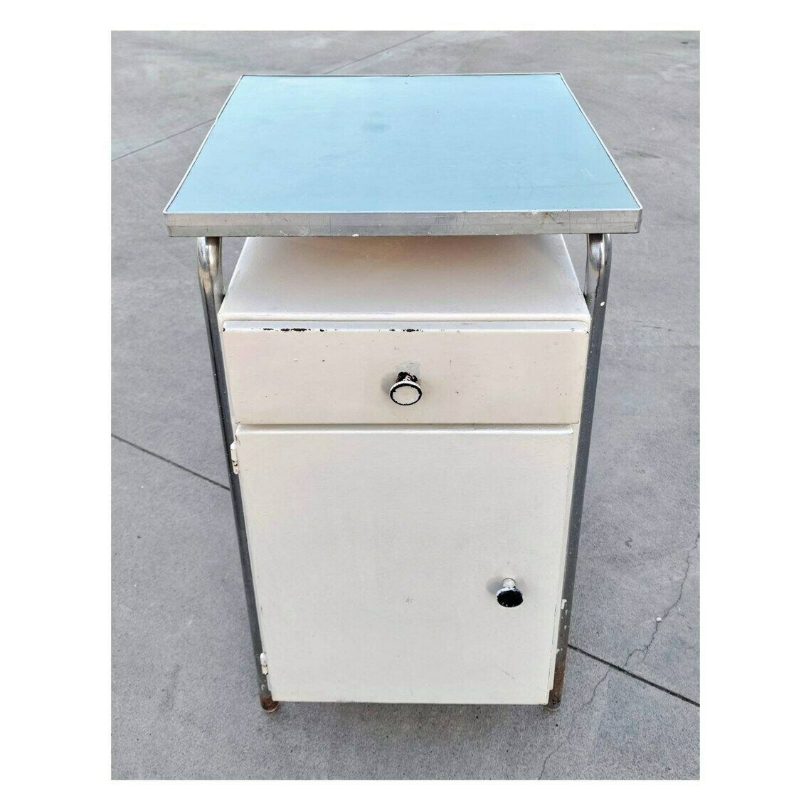 Very Rare Bauhuas Hospital Bedside Table // Bauhaus Medical Cabinet // Bauhaus Metal Nightstand // Made In Yugoslavia In 1930s photo buy