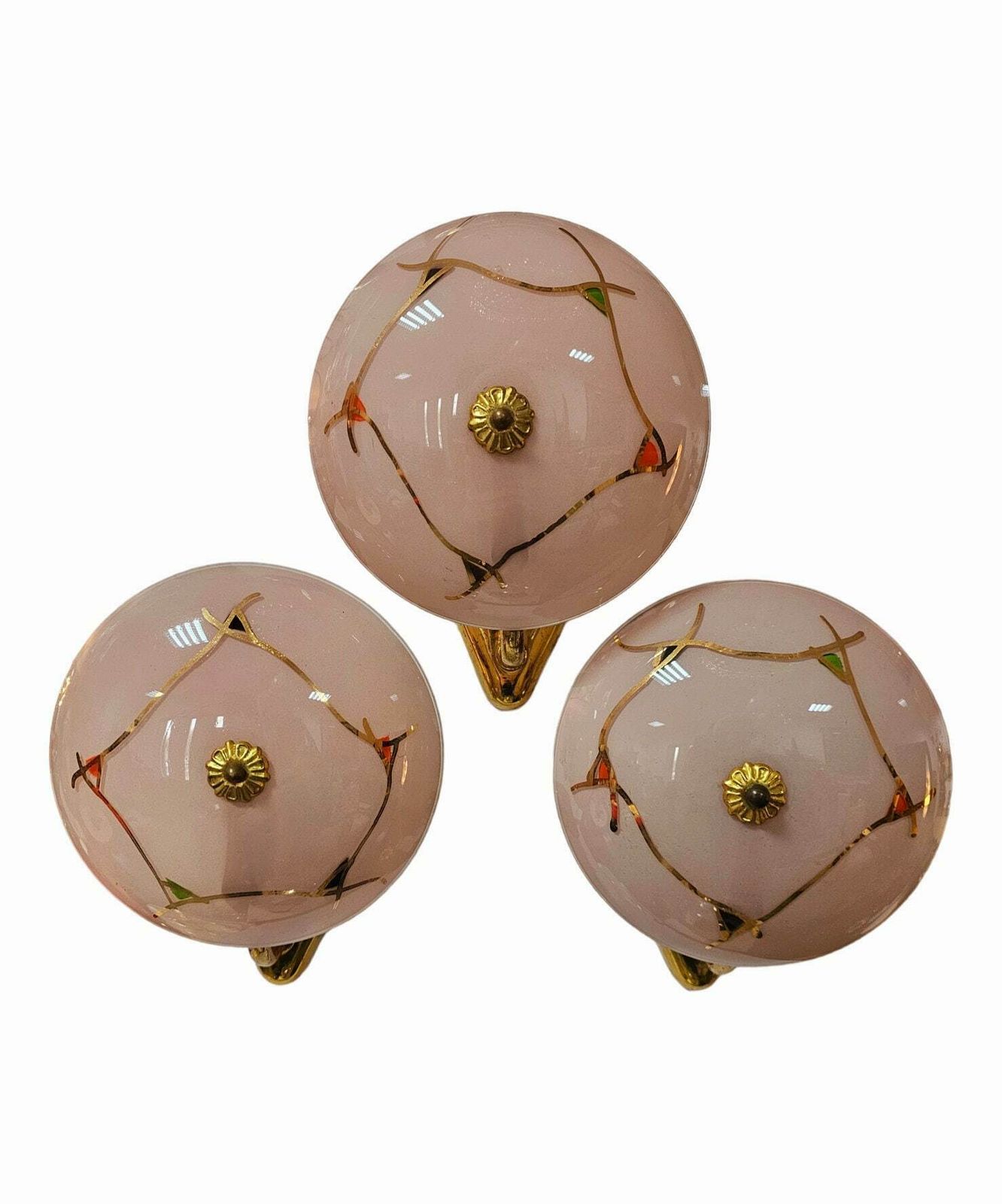 1 Of 3 Very Rare French Bronze Sconces With Powder Pink Glass Shades // Hollywood Regency Sconces // Made In France In 1950s