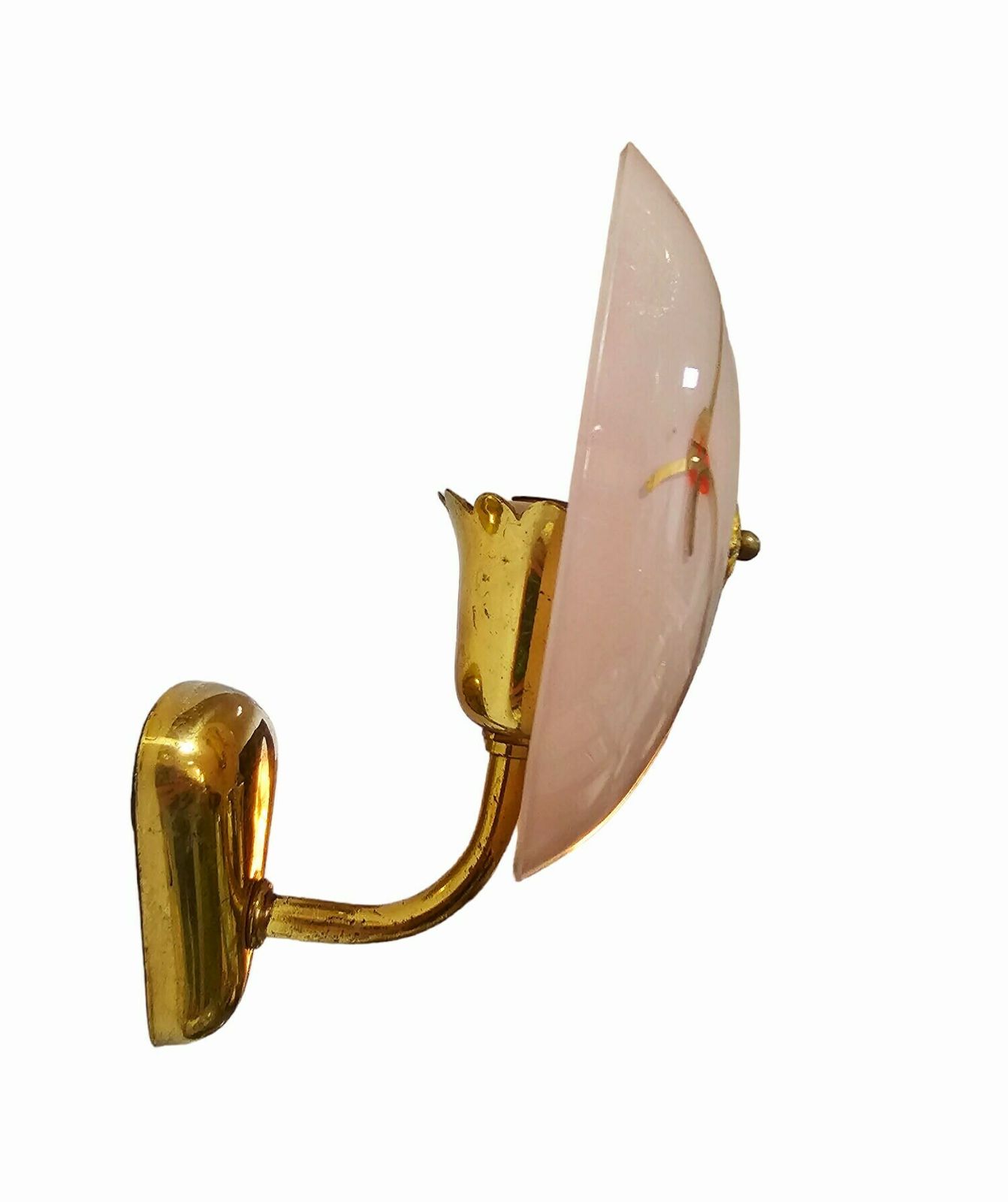 1 Of 3 Very Rare French Bronze Sconces With Powder Pink Glass Shades // Hollywood Regency Sconces // Made In France In 1950s photo vinterior