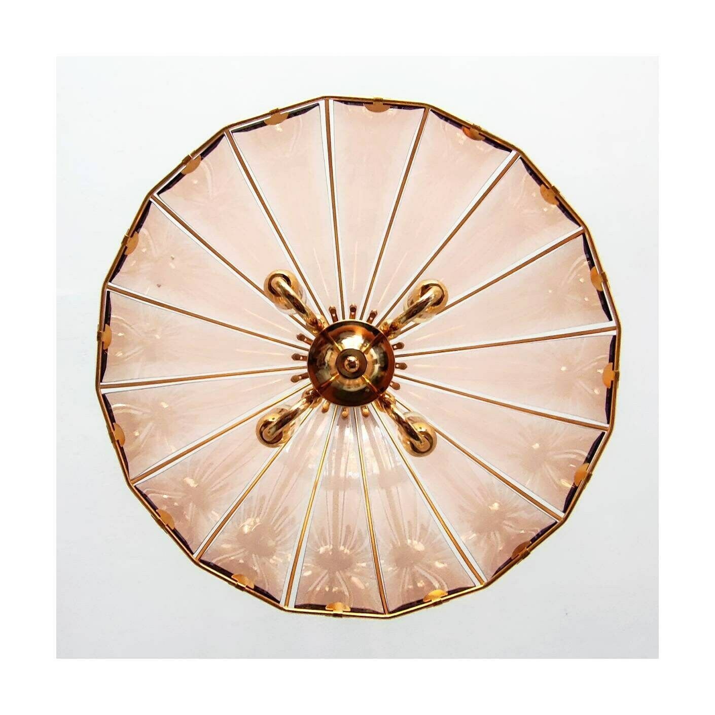 Very Rare Mid Century Modern Pendant/Chandelier By Honsel // Pink/Peach Faceted Glass Chandelier // Made In West Germany In 1970s photo Lighting