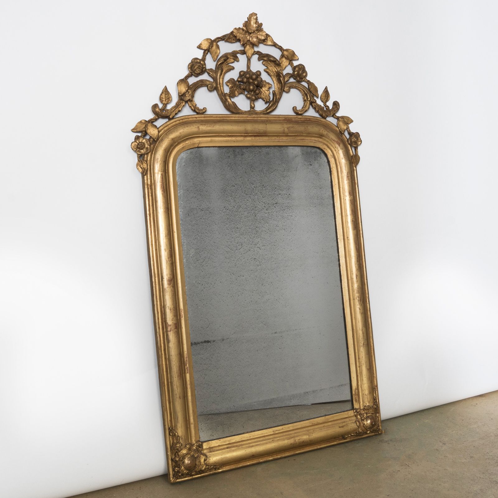 19th Century Antique French Louis Philippe Mirror With Foliage And Grape Motifs photo furniture