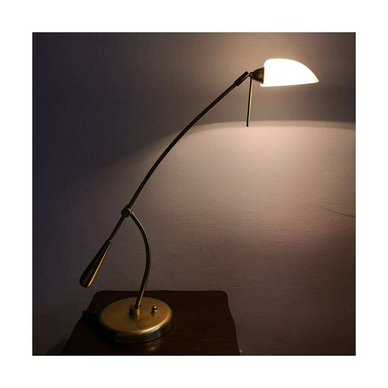 Mid Century Modern Desk Lamp By Fischer Leuchten // Adjustable Desk Lamp With Opaline Glass Shade // Made In West Germany In 1970s photo vinterior