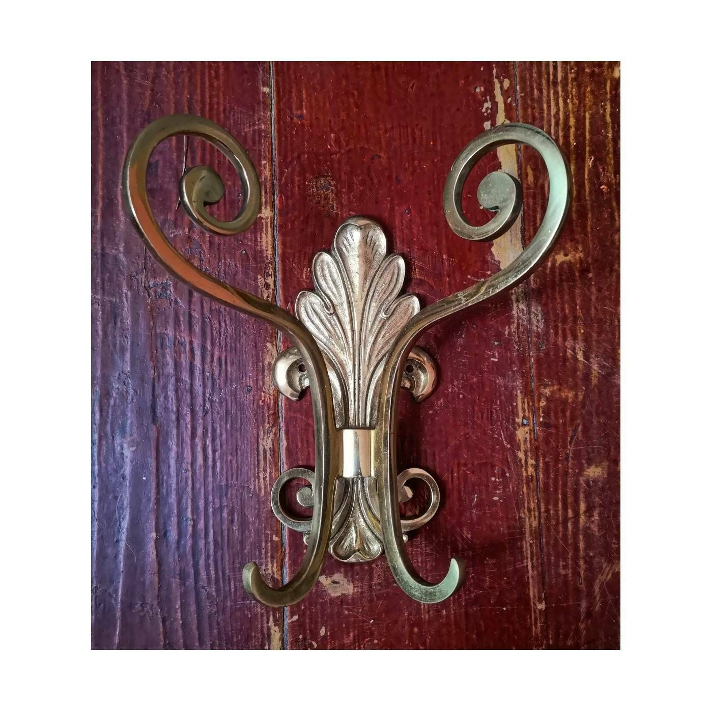 Hollywood Regency Brass Coat Hook // Double Coat Hook In Brass // Large Elegant Double Coat Hook // Made In France In 1950s