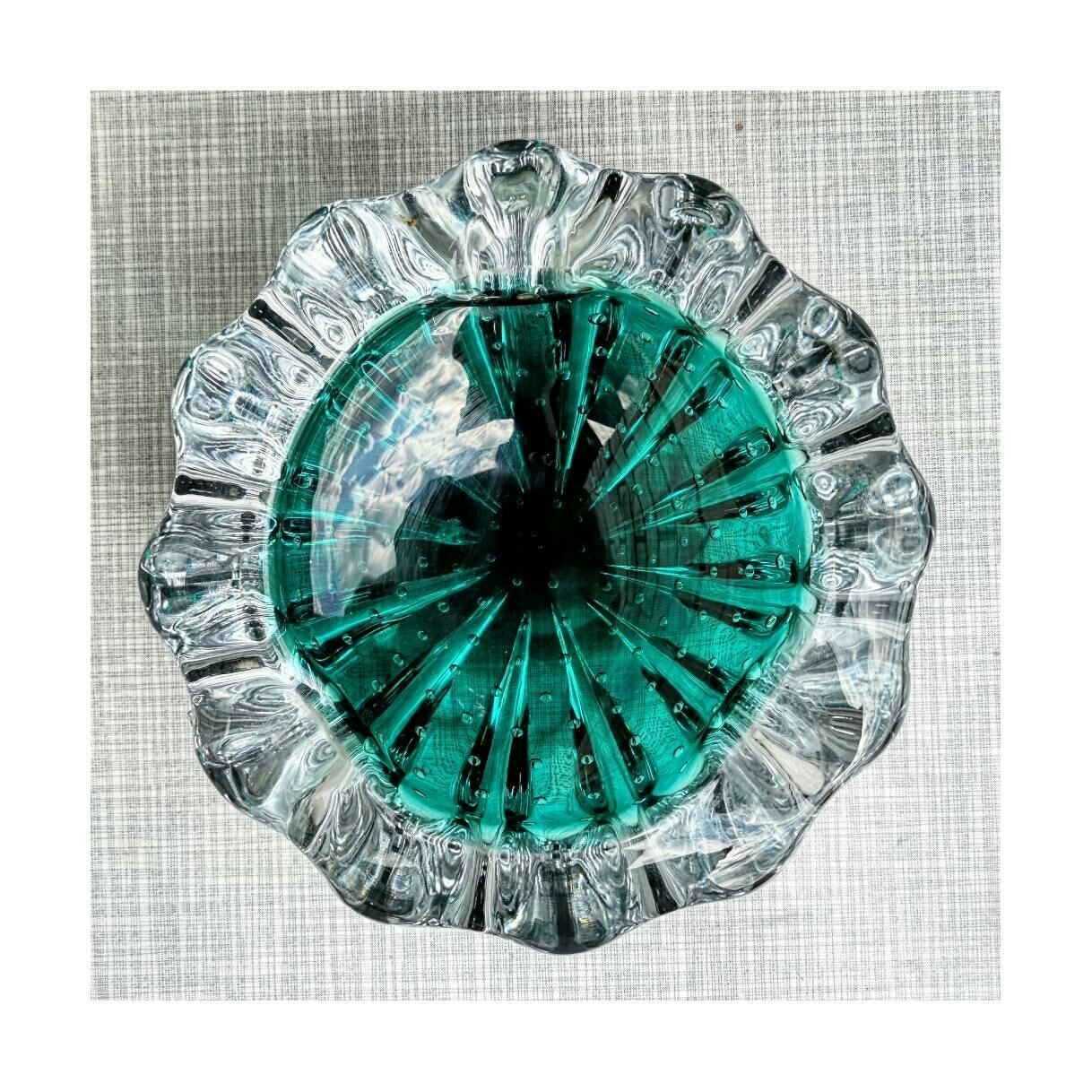 Mid Century Modern Murano Glass Ashtray Bullicante Glass With Air Bubbles // Bullicante Bubble Glass Ashtray // Made In Italy In 1950s