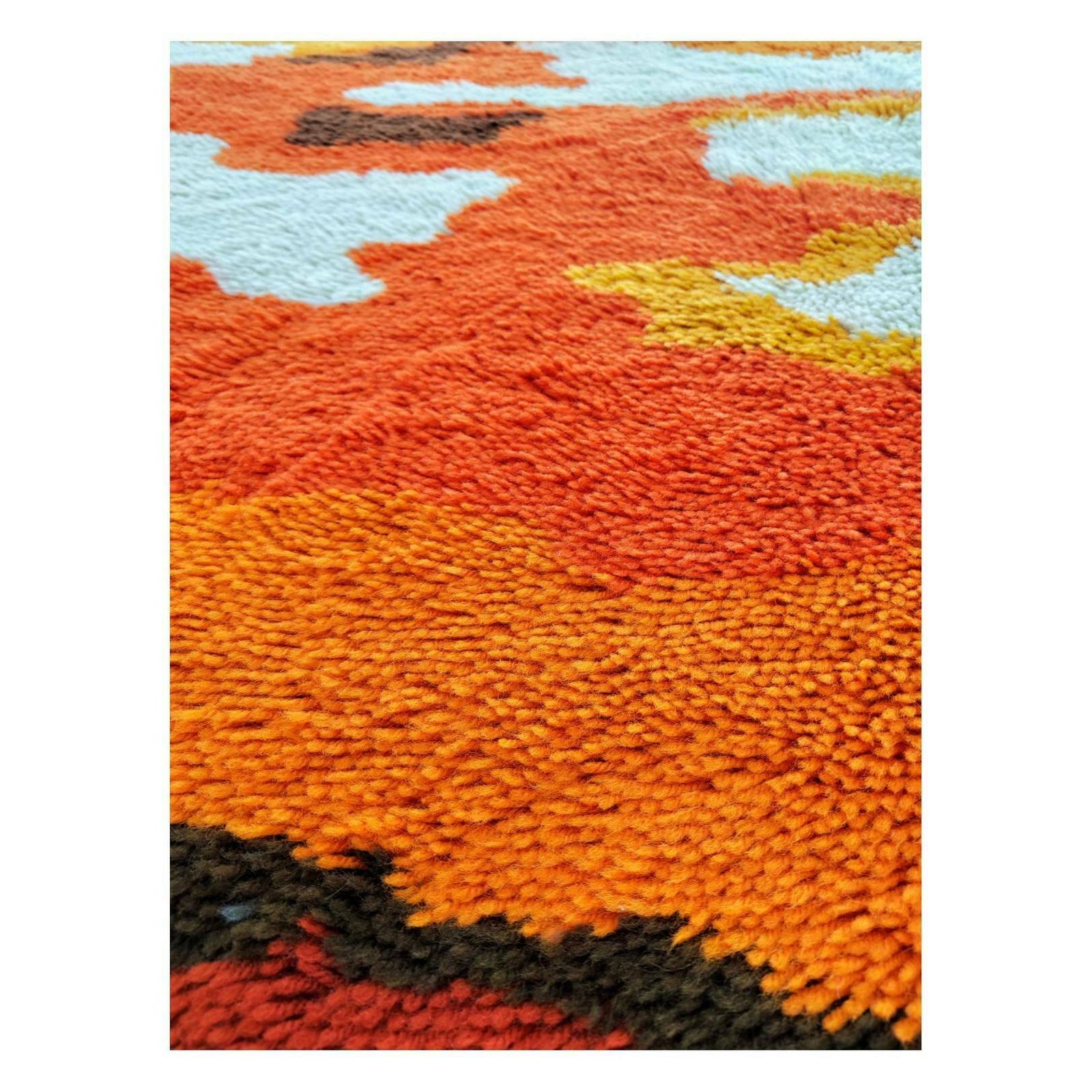 Swedish Rya Rug // Mid Century Rug // Orange And Red Rug // Made In Sweden In 1970s photo for sale