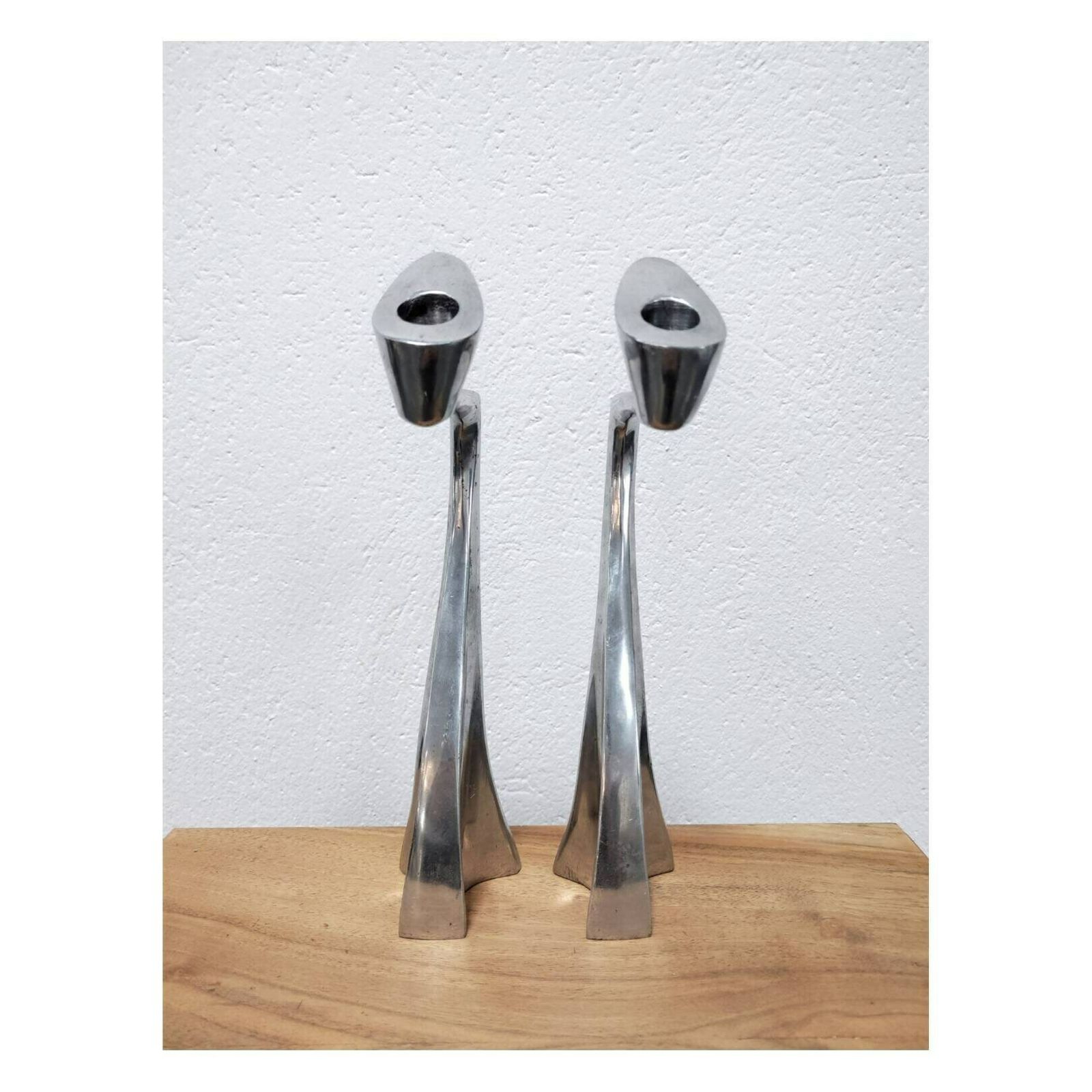 Pair Of Postmodernist Candlestick Holders In Aluminum By Matthew Hilton For Scp England // Swan Candle Holders // Made In England In 1987 photo 346.0