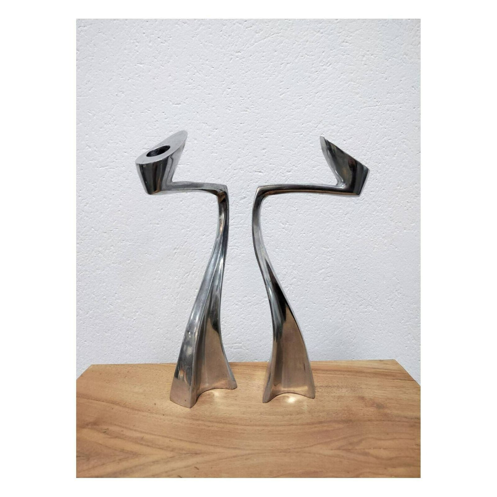 photo furniture Pair Of Postmodernist Candlestick Holders In Aluminum By Matthew Hilton For Scp England // Swan Candle Holders // Made In England In 1987
