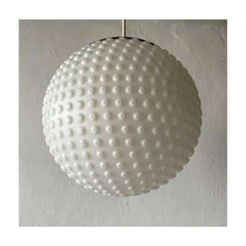 Space Age Opaline Glass Pendant Light By Rolf Kruger For Staff // Hobnail Globe Opaline Glass Pendant // Made In West Germany In 1970s photo 750.0