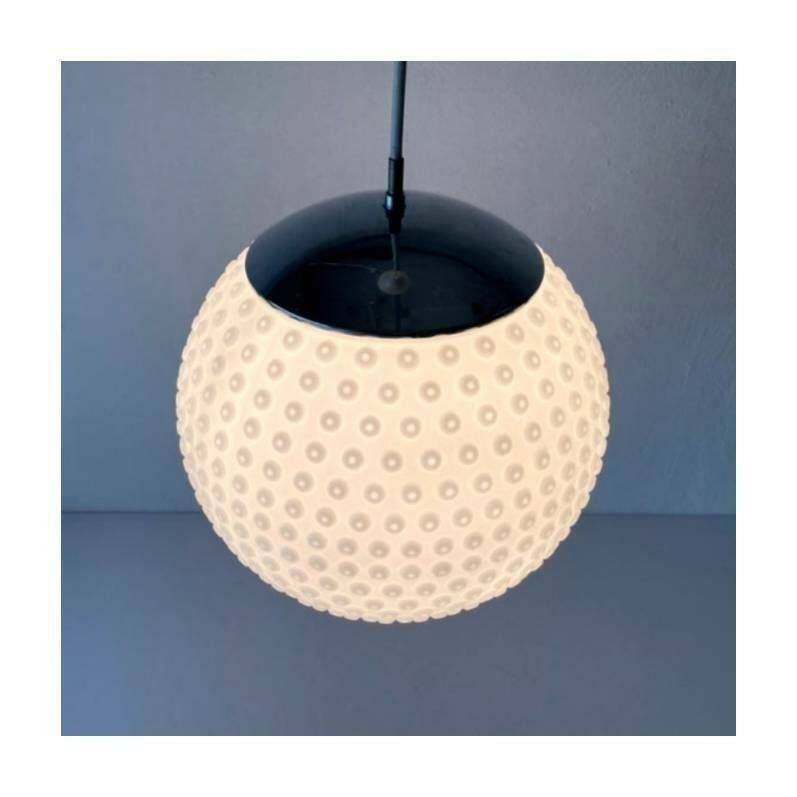Space Age Opaline Glass Pendant Light By Rolf Kruger For Staff // Hobnail Globe Opaline Glass Pendant // Made In West Germany In 1970s photo vintage