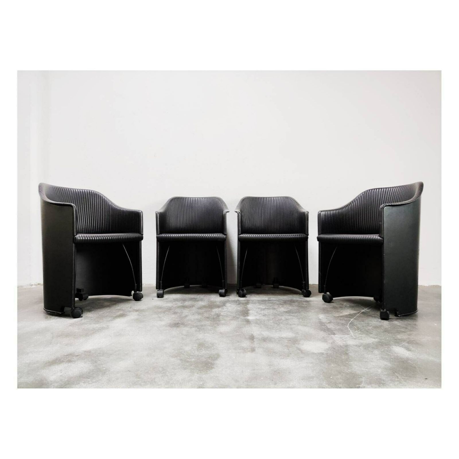 1of4 Leather Armchairs By Afra And Tobia Scarpa // Postmodern Armchairs With Wheels For Maxalto Artona Collection // Made In Italy In 1985 photo Furniture