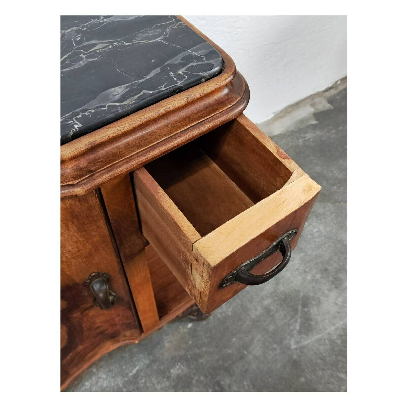 Pair Of Lixurious Art Deco Nightstands With Venetian Baroque Elements / Antique Bedside Tables With Nero Portoro Marble / Italy, 1920s photo vintage