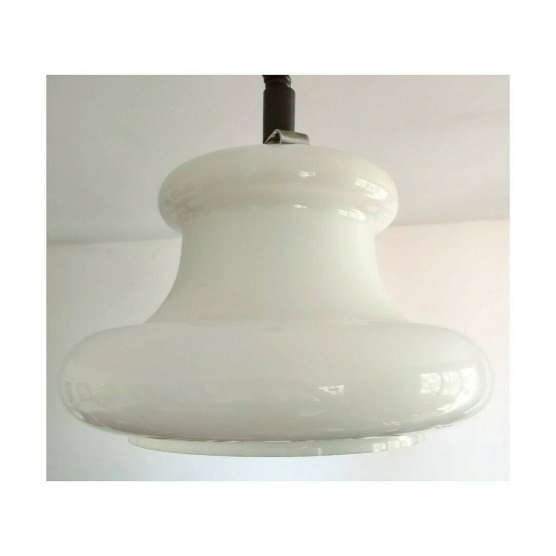 1970s Space Age White Opaline Glass Hanging Lamp // Mid Century Modern Glass Pendant Light // Made In Yugoslavia photo furniture
