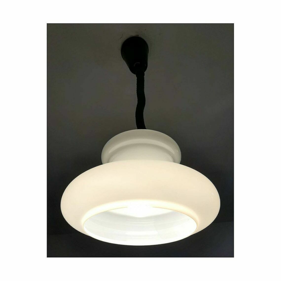 1970s Space Age White Opaline Glass Hanging Lamp // Mid Century Modern Glass Pendant Light // Made In Yugoslavia photo 180.0
