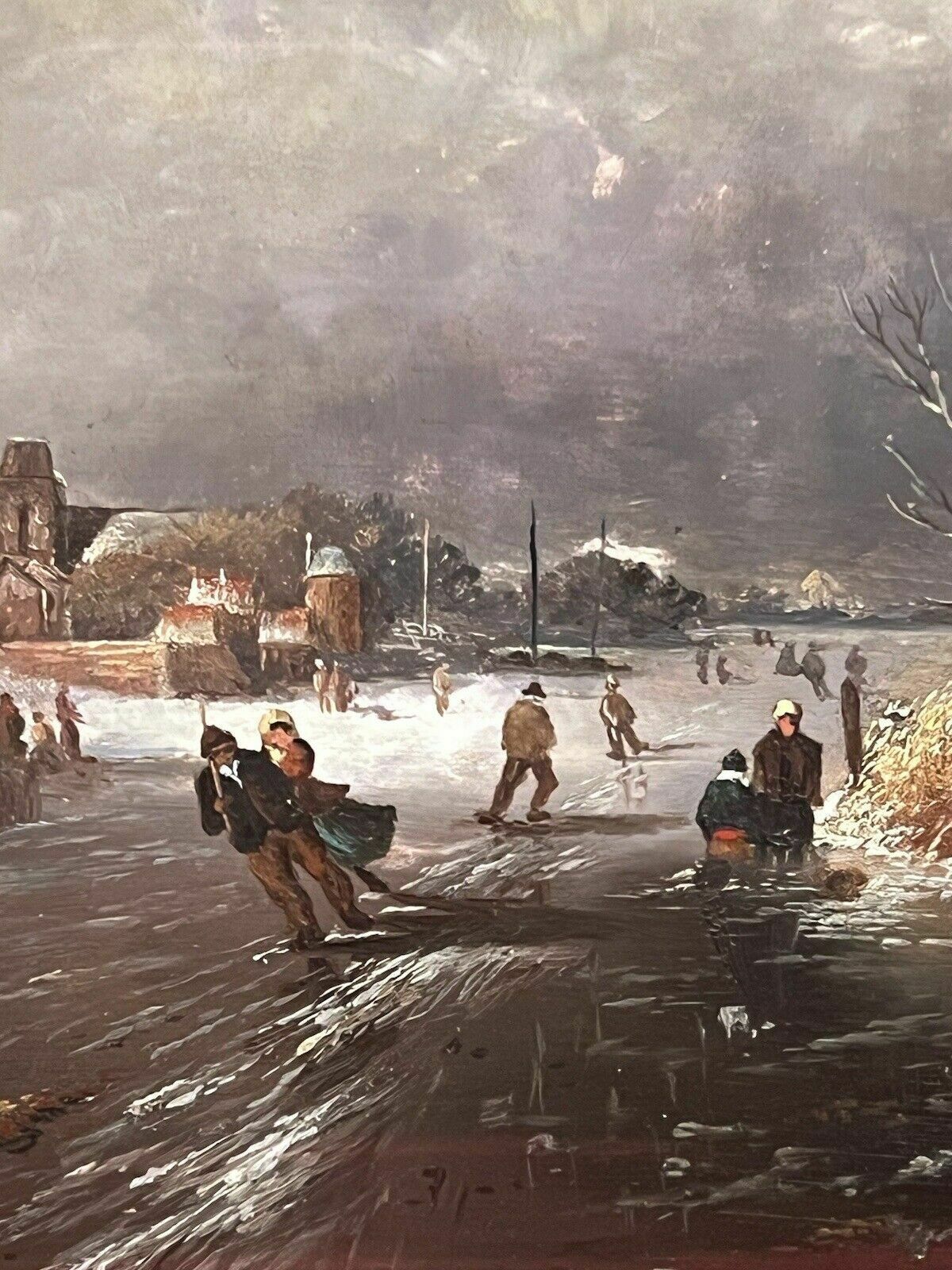20th Century Dutch Winter Landscape Of Frozen River Ice Skating Scene Signed photo vinterior