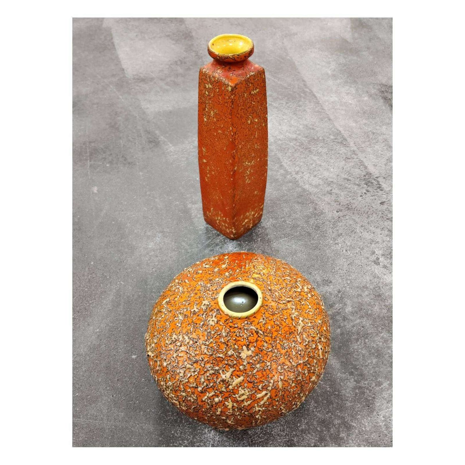 Pair Of Mid Century Modern Fat Lava Glazed Vases // Tofej Pottery  Orange Tofej Ceramics // Made In Hungary In 1970s photo furniture