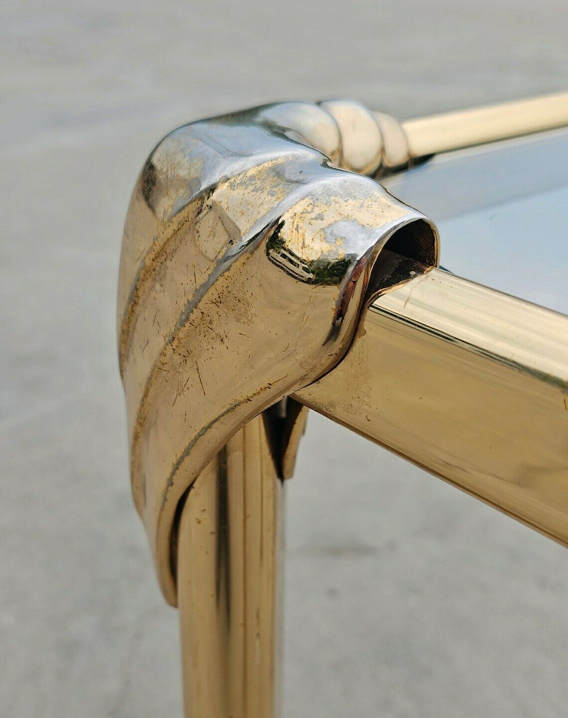 Hollywood Regency Gold Plated Side Table // Vintage Side Table Done In Galvanized Aluminum // Made In Italy In 1960s photo 675.0