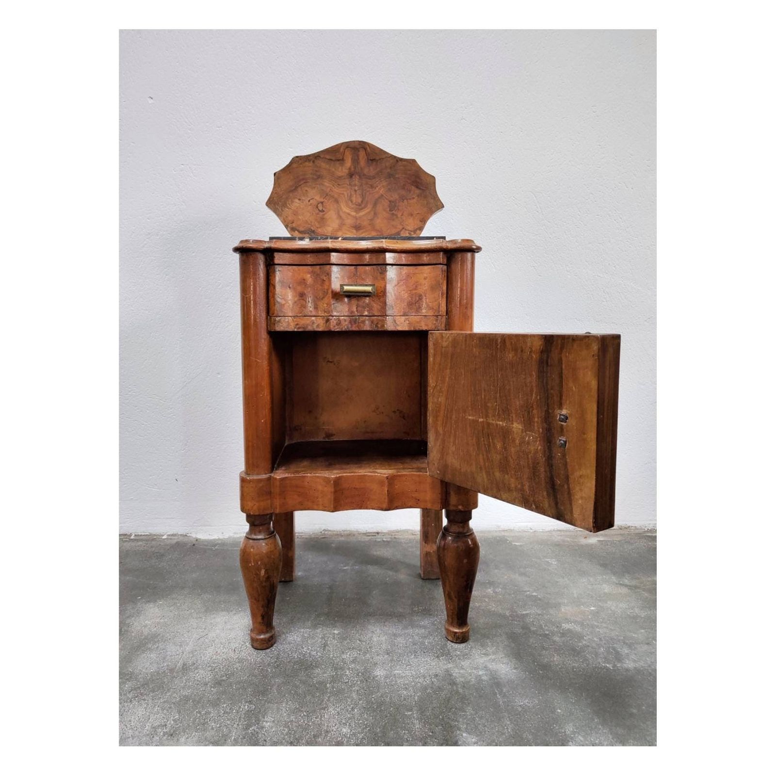 Pair Of Antique Nightstands In Walnut Burl And Marble // Art Deco Nightstands // Art Deco Bedside Cabinets // Made In Italy In 1920s photo 2500.0