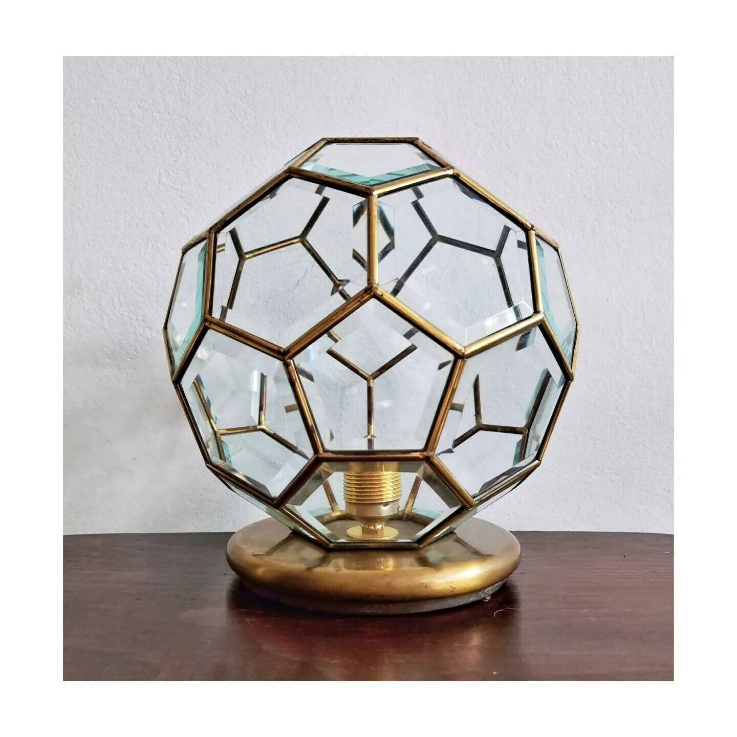 Adolf Loos Style Lamp // Brass And Faceted Glass Table Lamp // Art Deco Lamp // Geometrical Lamp // Made In Austria In 1960s