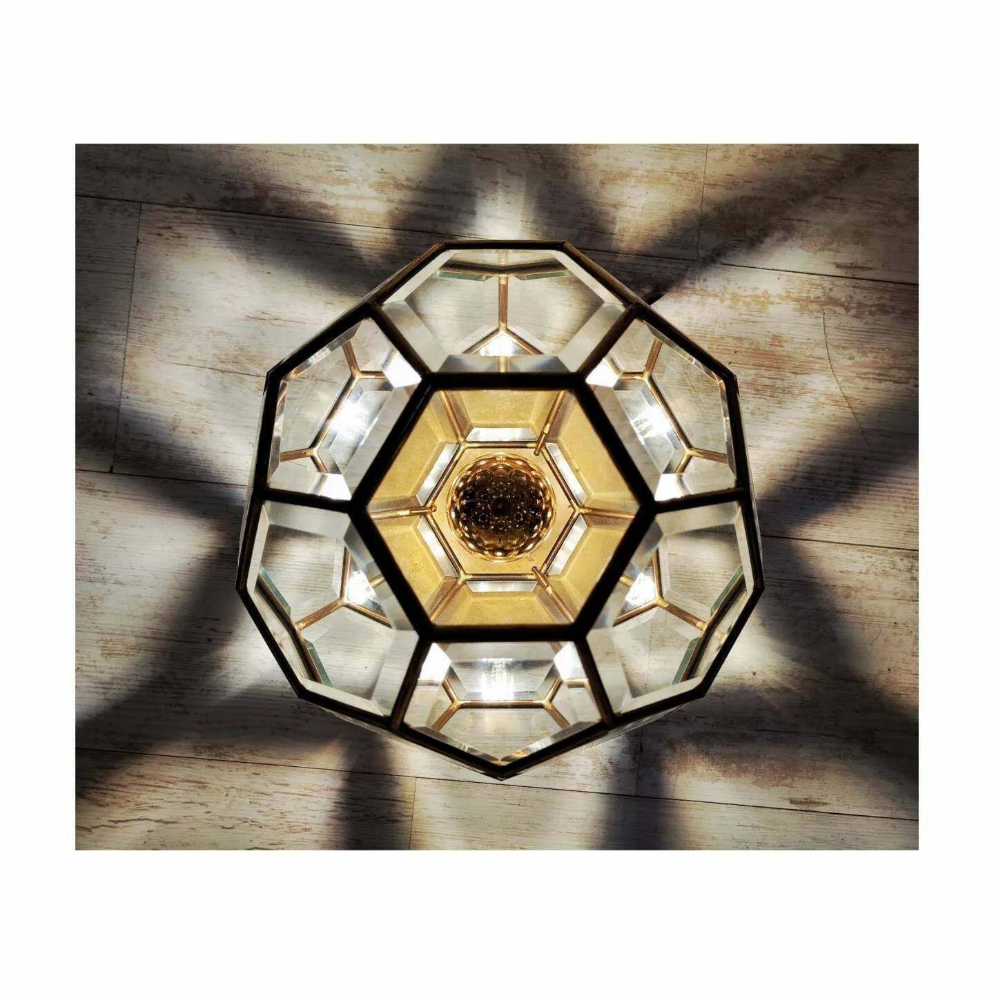 Adolf Loos Style Lamp // Brass And Faceted Glass Table Lamp // Art Deco Lamp // Geometrical Lamp // Made In Austria In 1960s photo vintage
