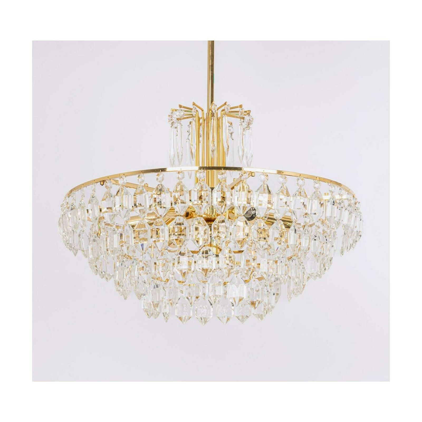 Very Rare Luxurious Mid Century Modern Chandelier By Bakalowits // Gold Plated Brass And Crystal Chandelier // Made In Austria In 1960s photo furniture