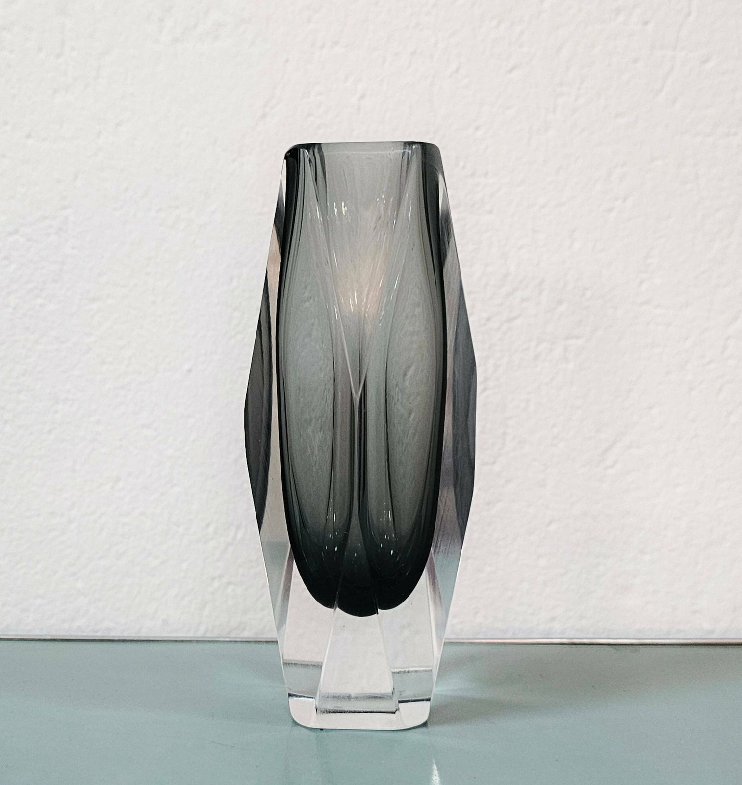 Mid Century Modern Sommerso Vase By Flavio Poli // Gray Murano Glass Vase // Made In Italy In 1960s