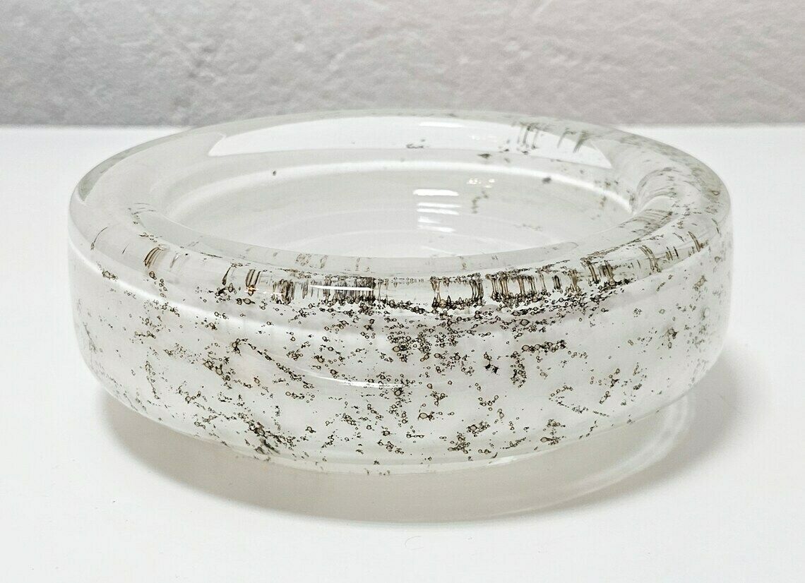 Mid Century Modern Murano Glass Ashtray In White Bubble Glass // Mouthblown Murano Glass // Vintage Ashtray // Made In Italy In 1960s photo for sale