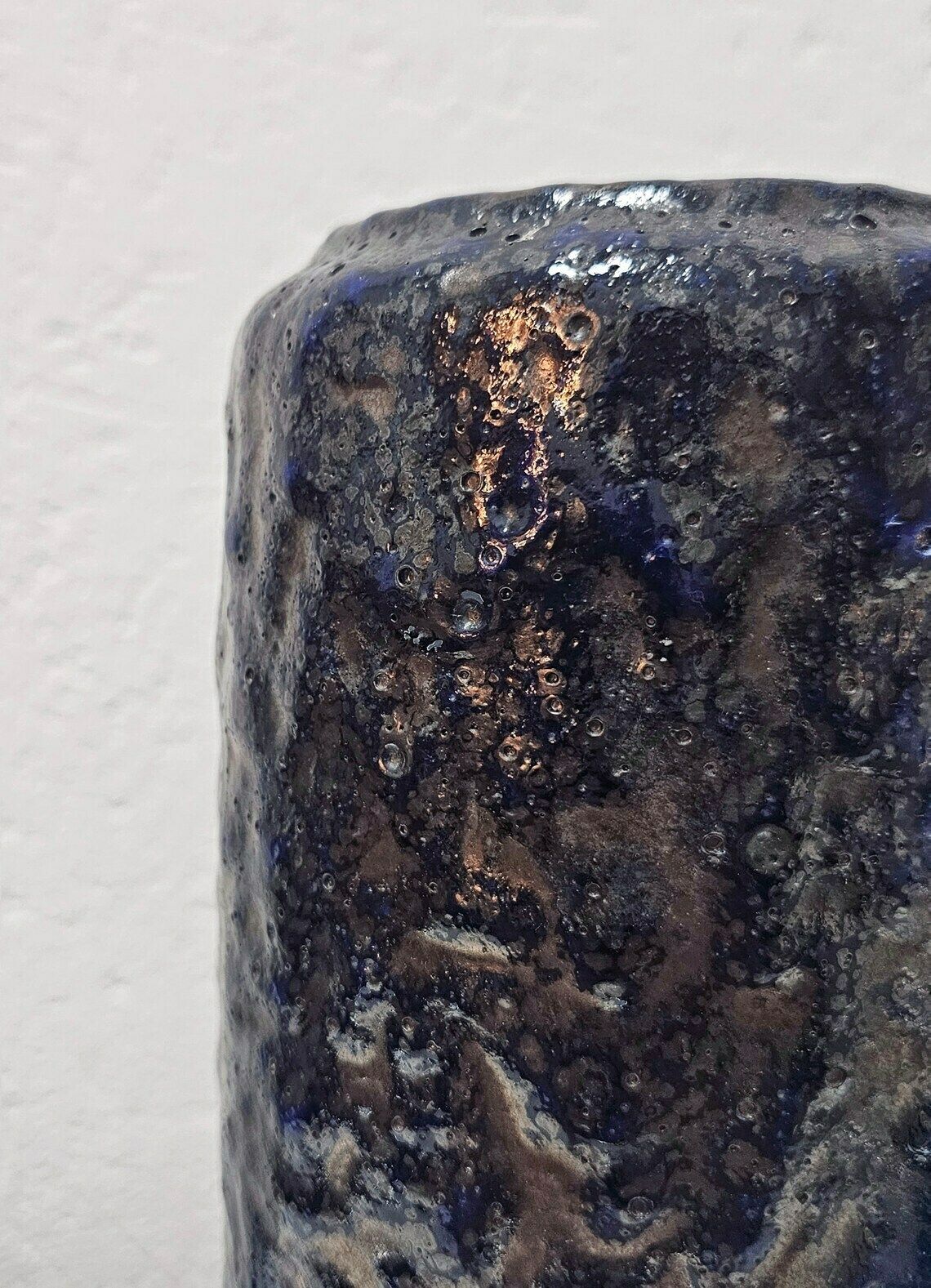 Vintage Fat Lava Ceramic Cylindervase In Cobalt Blue And Silver From Scheurich Model 532 28 / Wgp Vase / Made In Germany In 1970s photo Home Decor