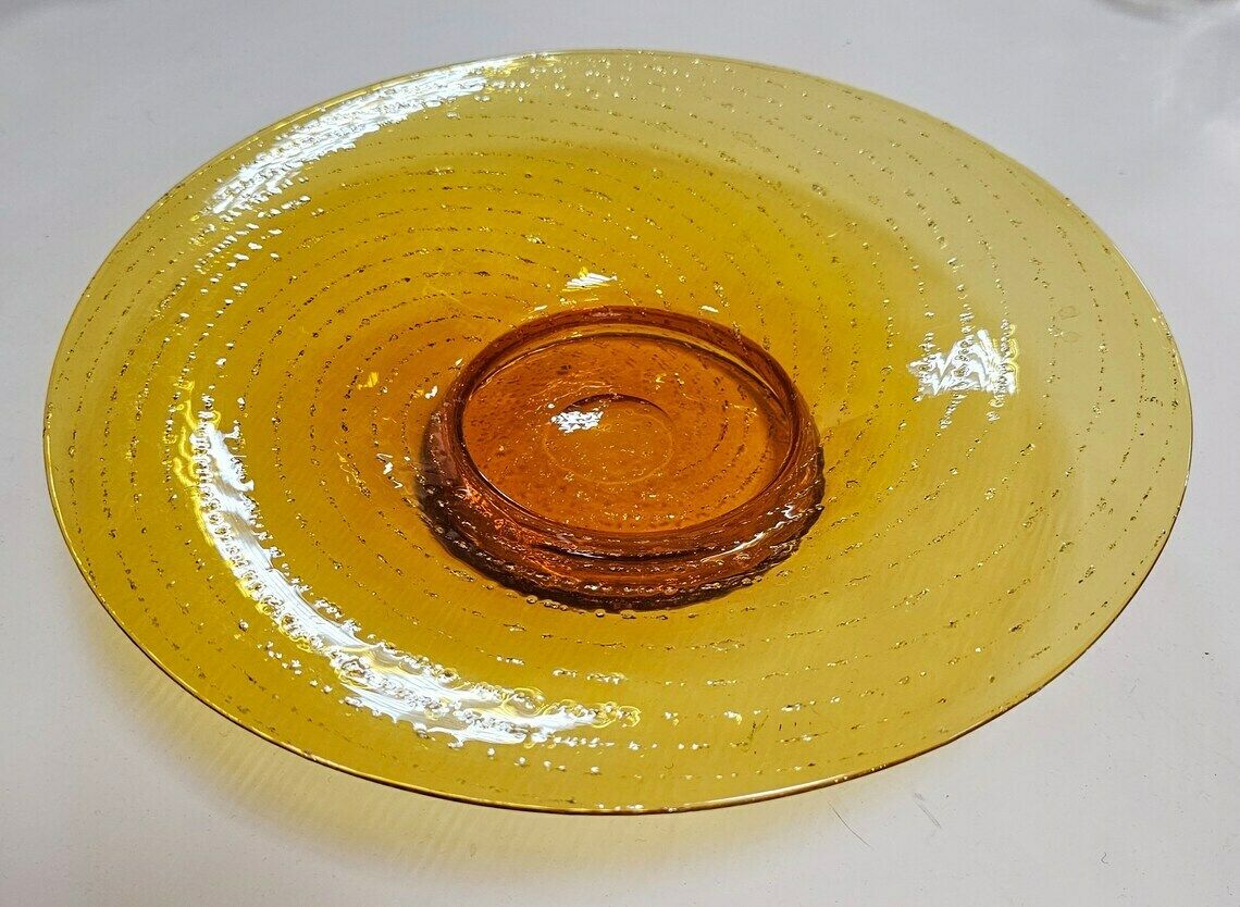 Mid Century Modern Yellow Murano Art Glass Decorative Plate With Golden Dust // Made In Italy In 1960s photo buy