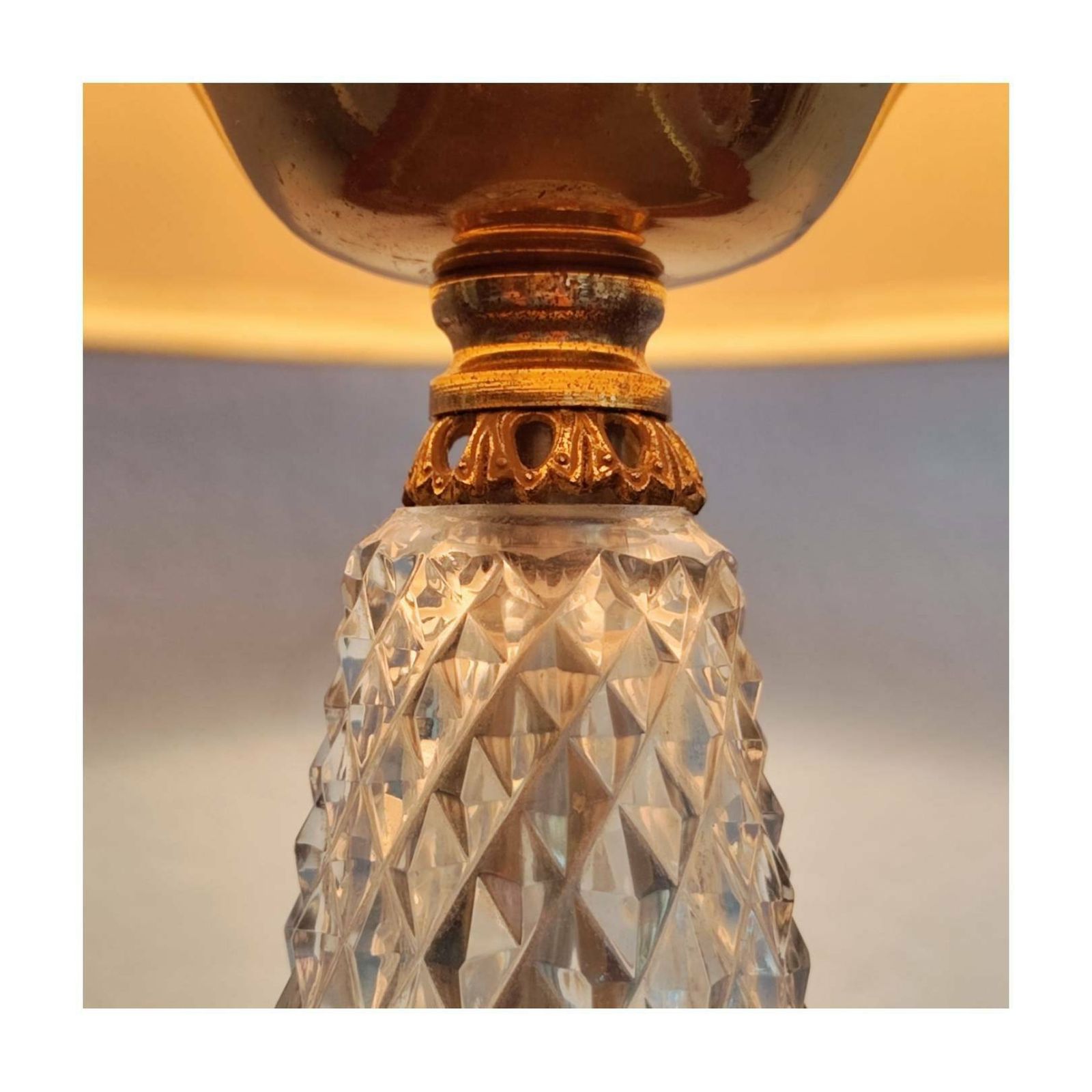 photo furniture Gilt Bronze And Crystal Bedside Lamps // Diamond Point Crystal Lamps // Hollywood Regency Lamps // Made In Italy In 1950s