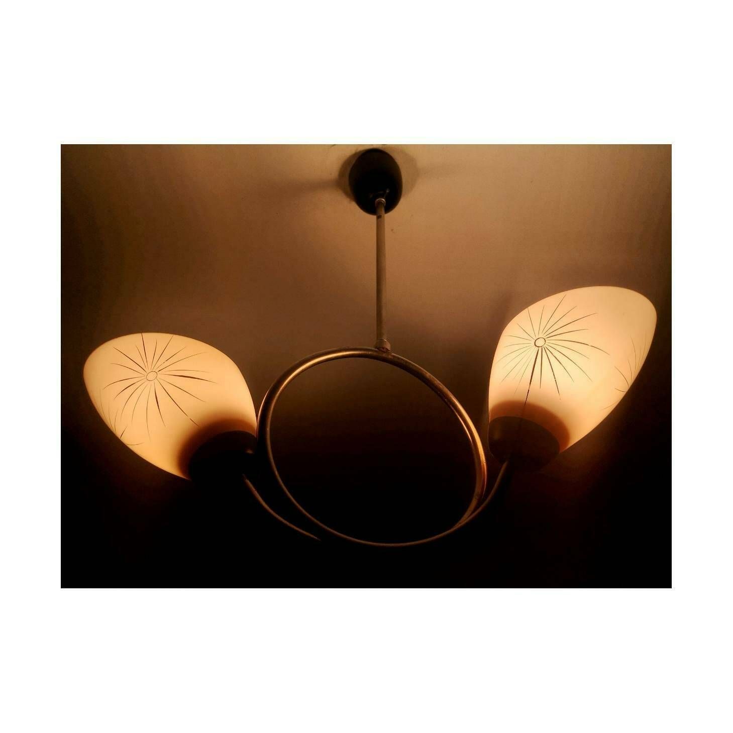 Art Deco Chandelier Shaped As Trumpet // Pink Art Deco Chandelier // Made In Yugoslavia In 1960s photo Lighting