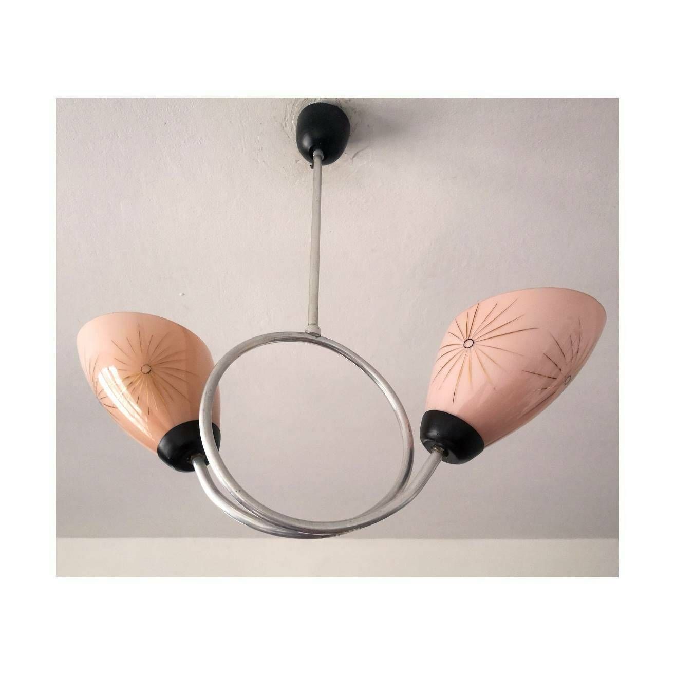 Art Deco Chandelier Shaped As Trumpet // Pink Art Deco Chandelier // Made In Yugoslavia In 1960s photo 350.0