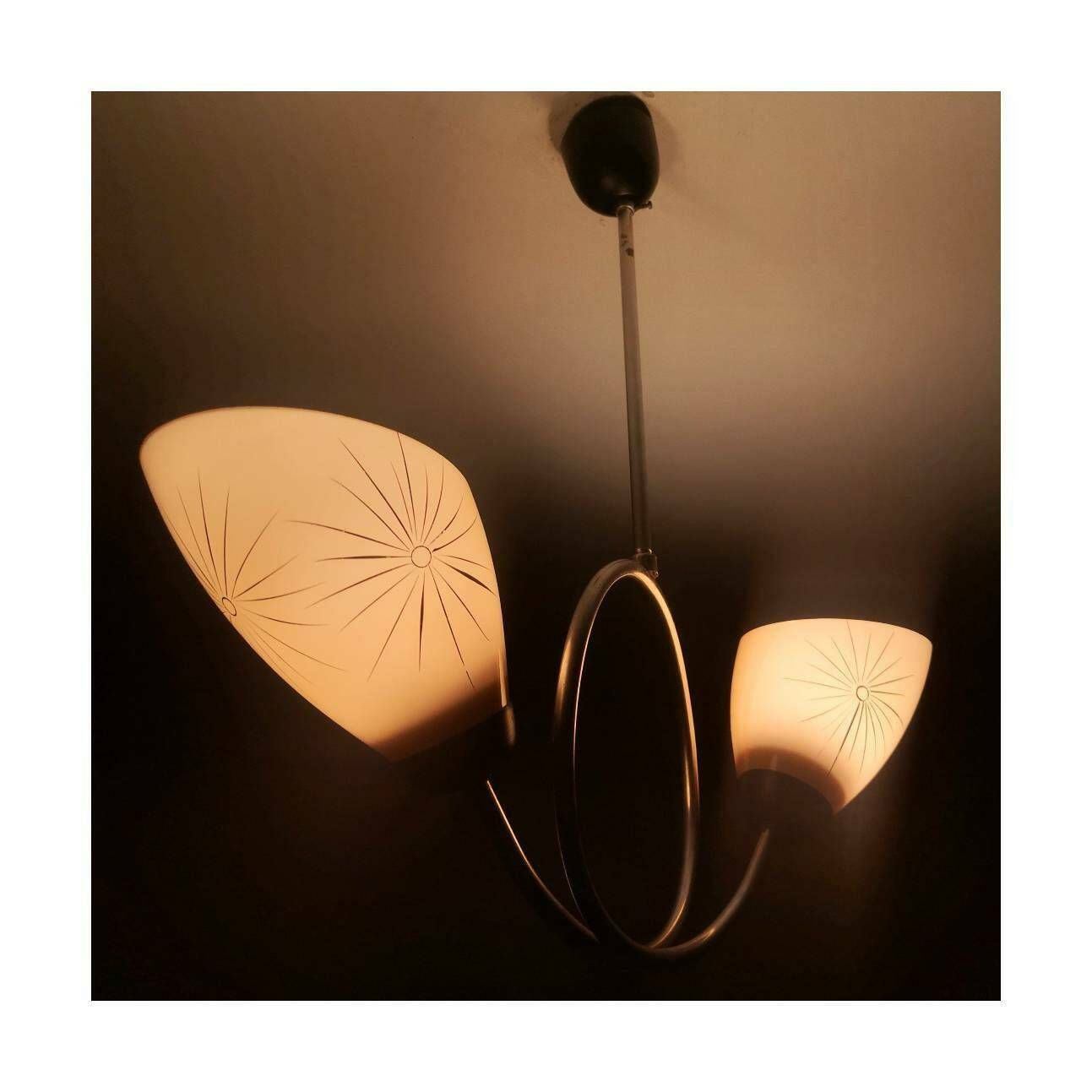 Art Deco Chandelier Shaped As Trumpet // Pink Art Deco Chandelier // Made In Yugoslavia In 1960s photo vintage
