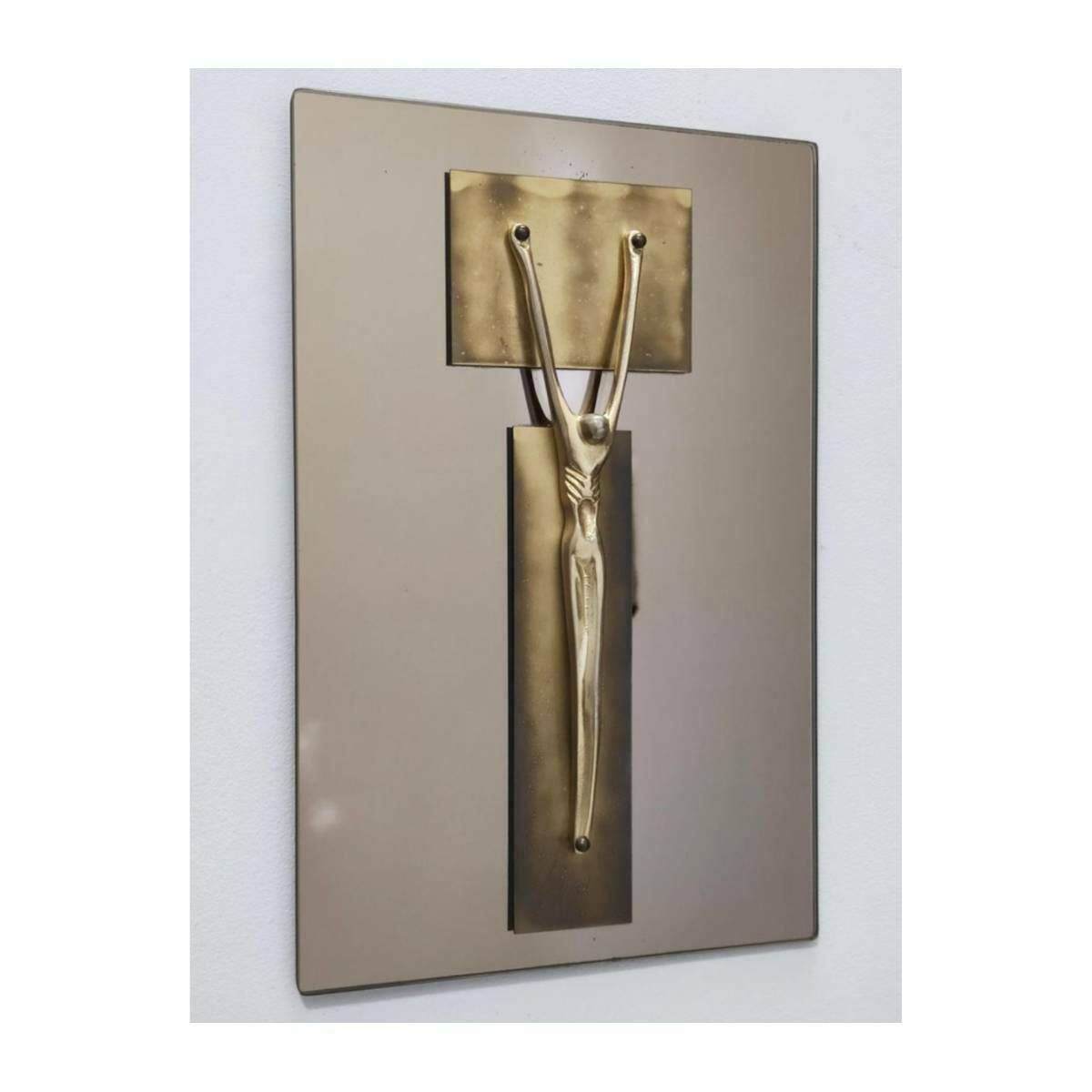 Postmodern Brass Crucifix On Tinted Glass Base Done In Fontana Arte Style // Vintage Wall Art Depicting Jesus // Made In Italy In 1970s photo buy